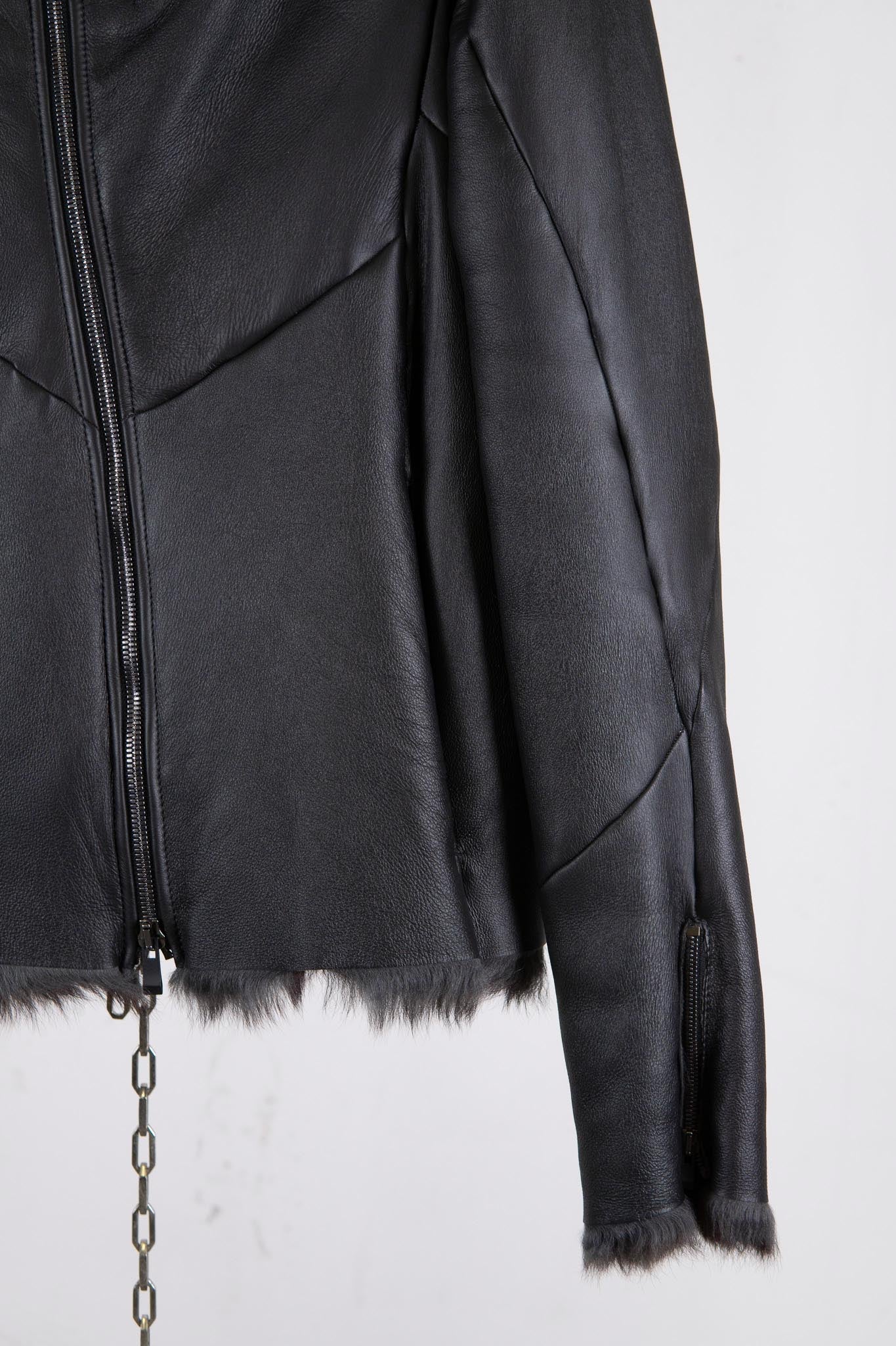 SHEEP SHEARLING HI-COLLAR CARVED ZIP BLOUSON LINED JB-9