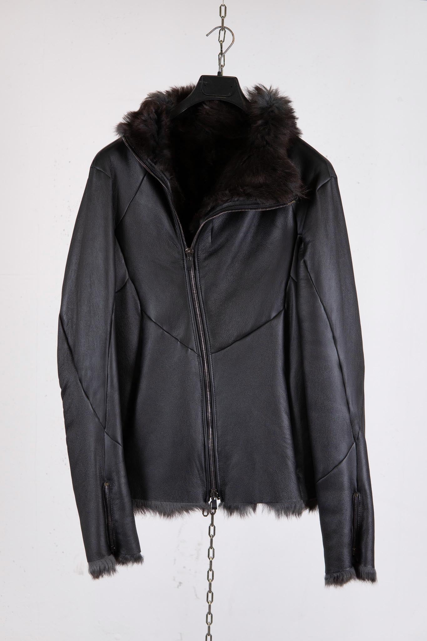 SHEEP SHEARLING HI-COLLAR CARVED ZIP BLOUSON LINED JB-9