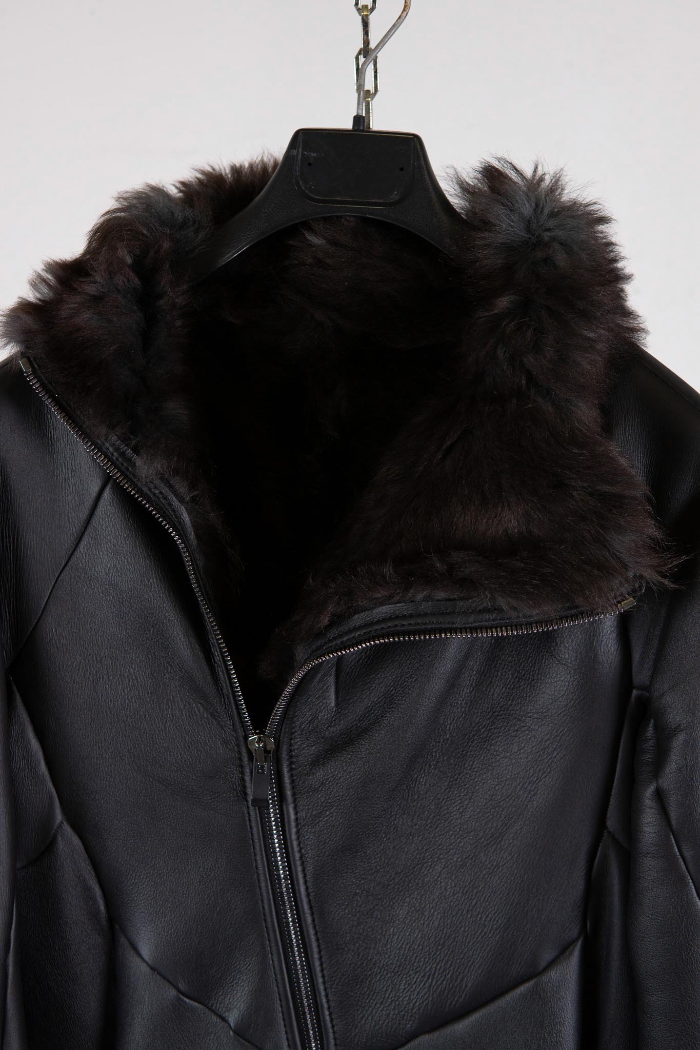 SHEEP SHEARLING HI-COLLAR CARVED ZIP BLOUSON LINED JB-9