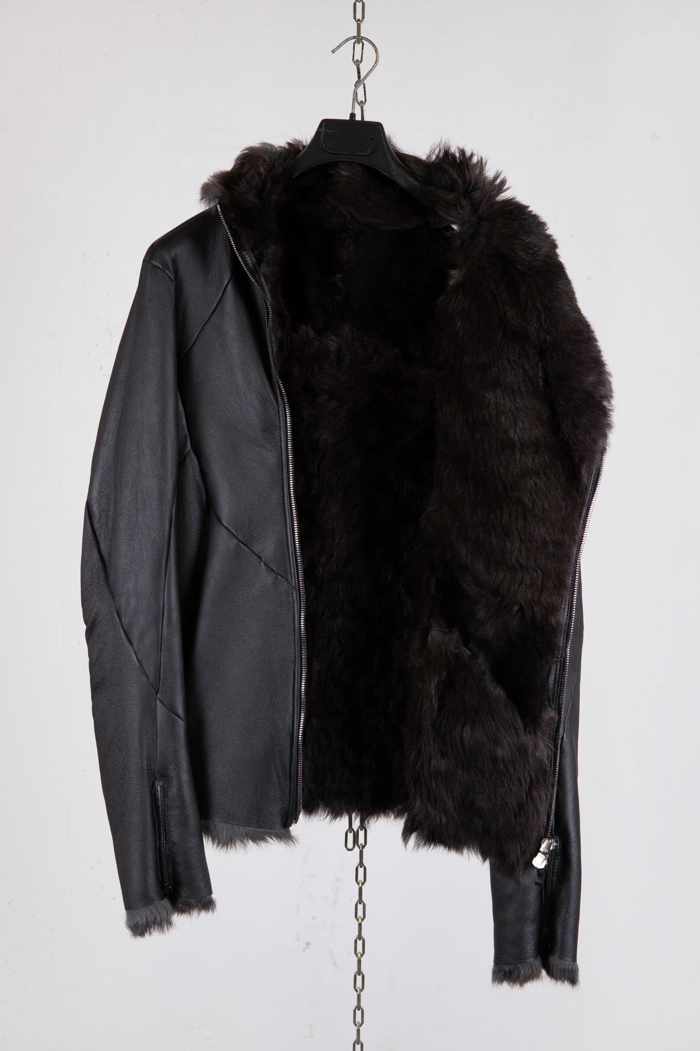 SHEEP SHEARLING HI-COLLAR CARVED ZIP BLOUSON LINED JB-9