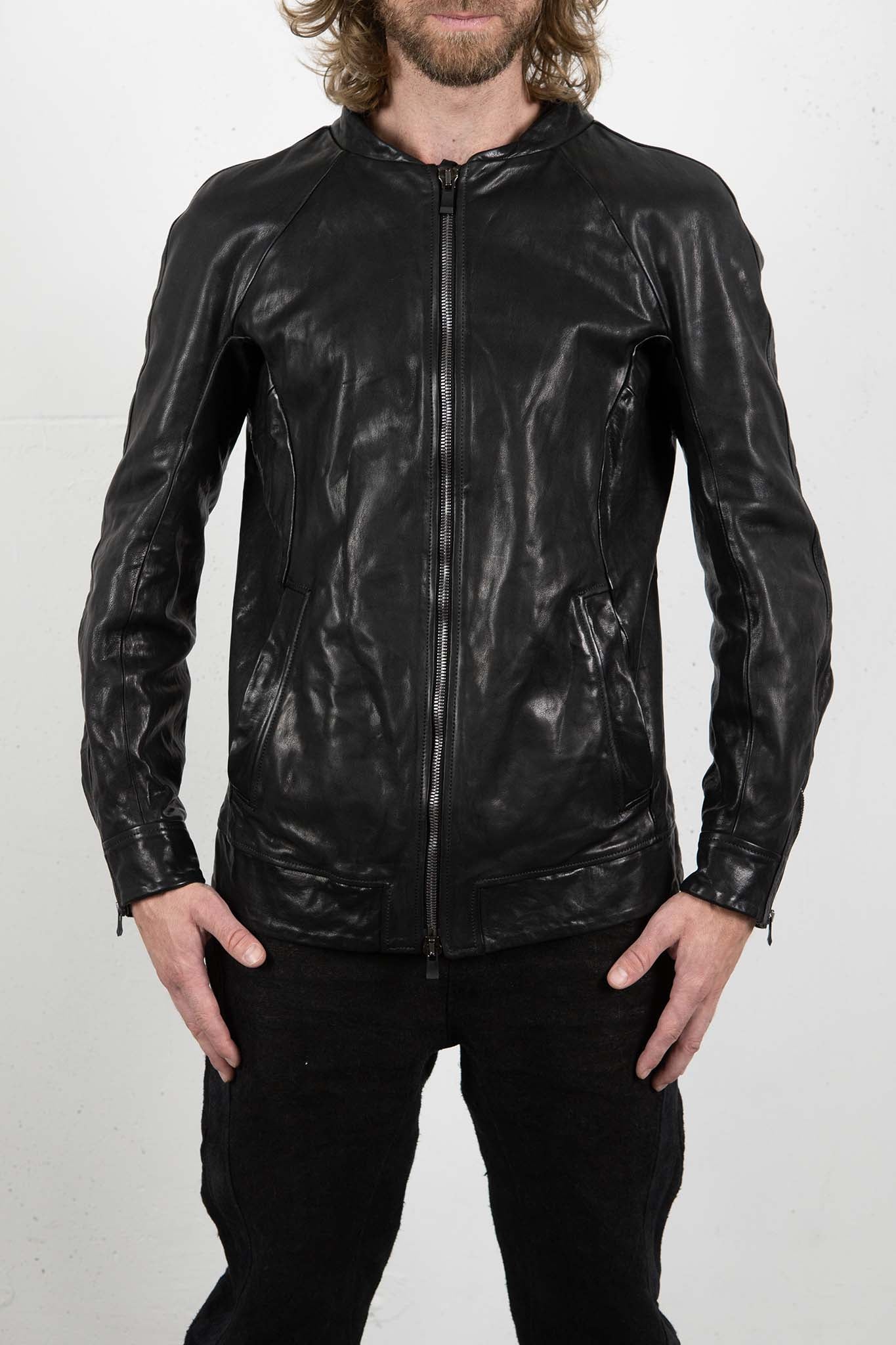 CALF SHOULDER LEATHER ZIP FRONT BLOUSON LINED  SJ-1