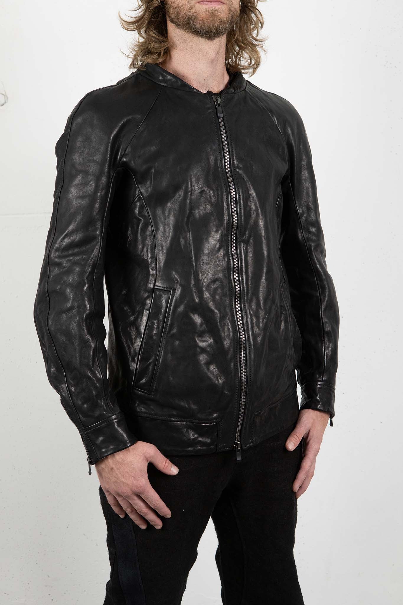 CALF SHOULDER LEATHER ZIP FRONT BLOUSON LINED  SJ-1