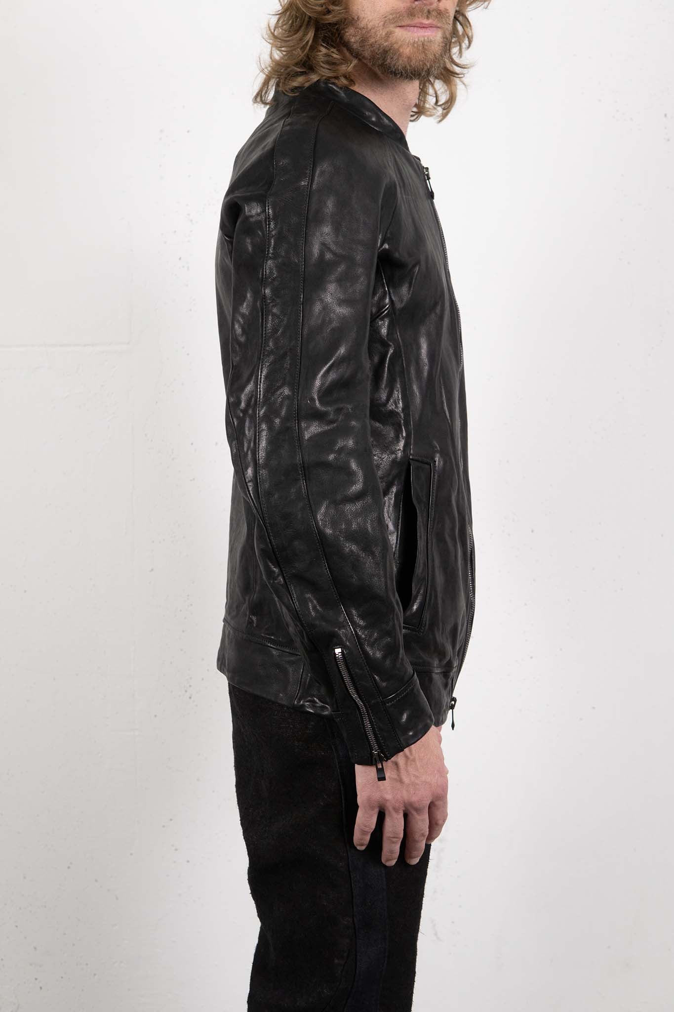 CALF SHOULDER LEATHER ZIP FRONT BLOUSON LINED  SJ-1