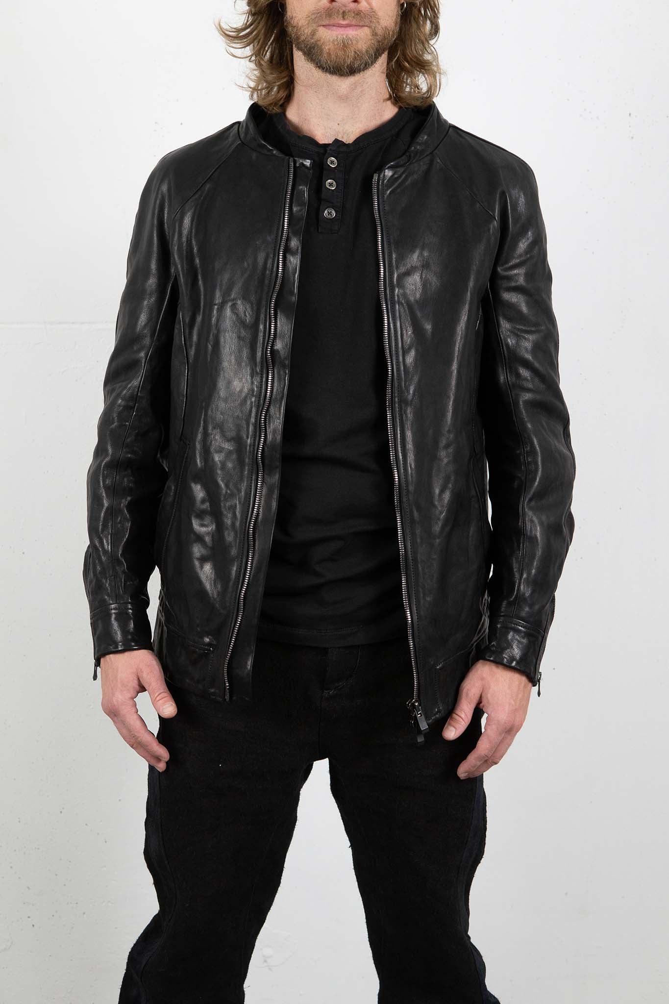 CALF SHOULDER LEATHER ZIP FRONT BLOUSON LINED  SJ-1