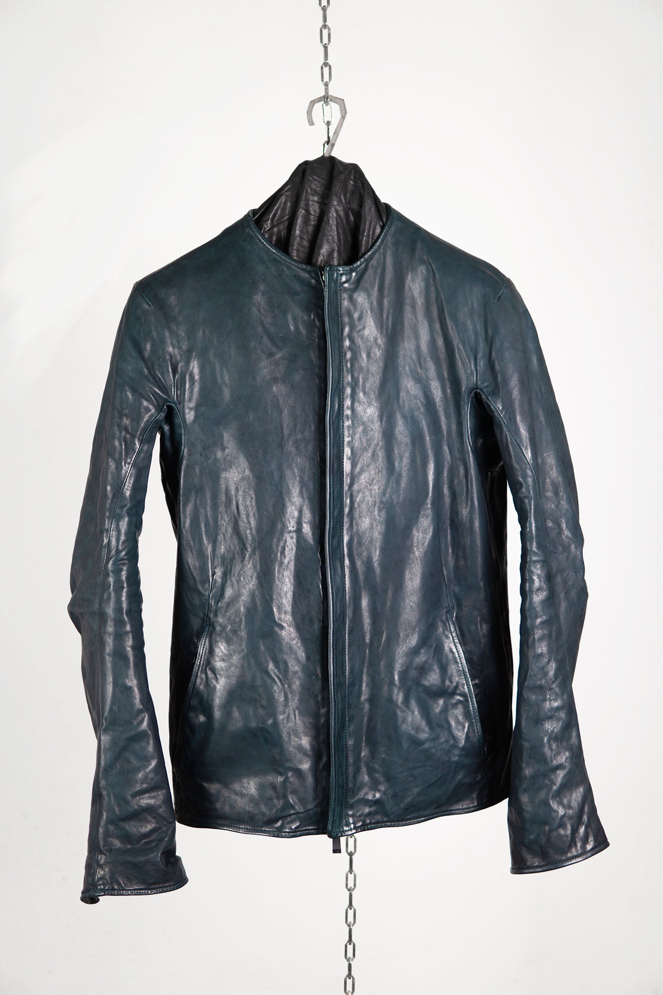 HORSE LEATHER COLLARLESS BIKER JACKET PMT-1 BLACK EDITION