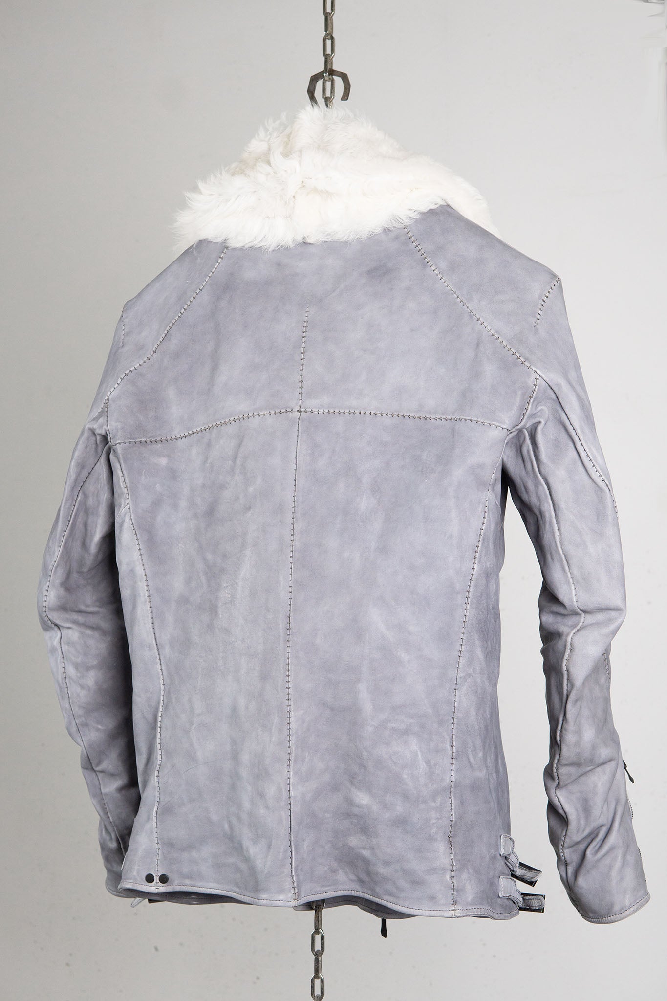 HORSE LEATHER DOUBLE BREAST MOTO LINED MB-2S WITH SHEARLING COLLAR