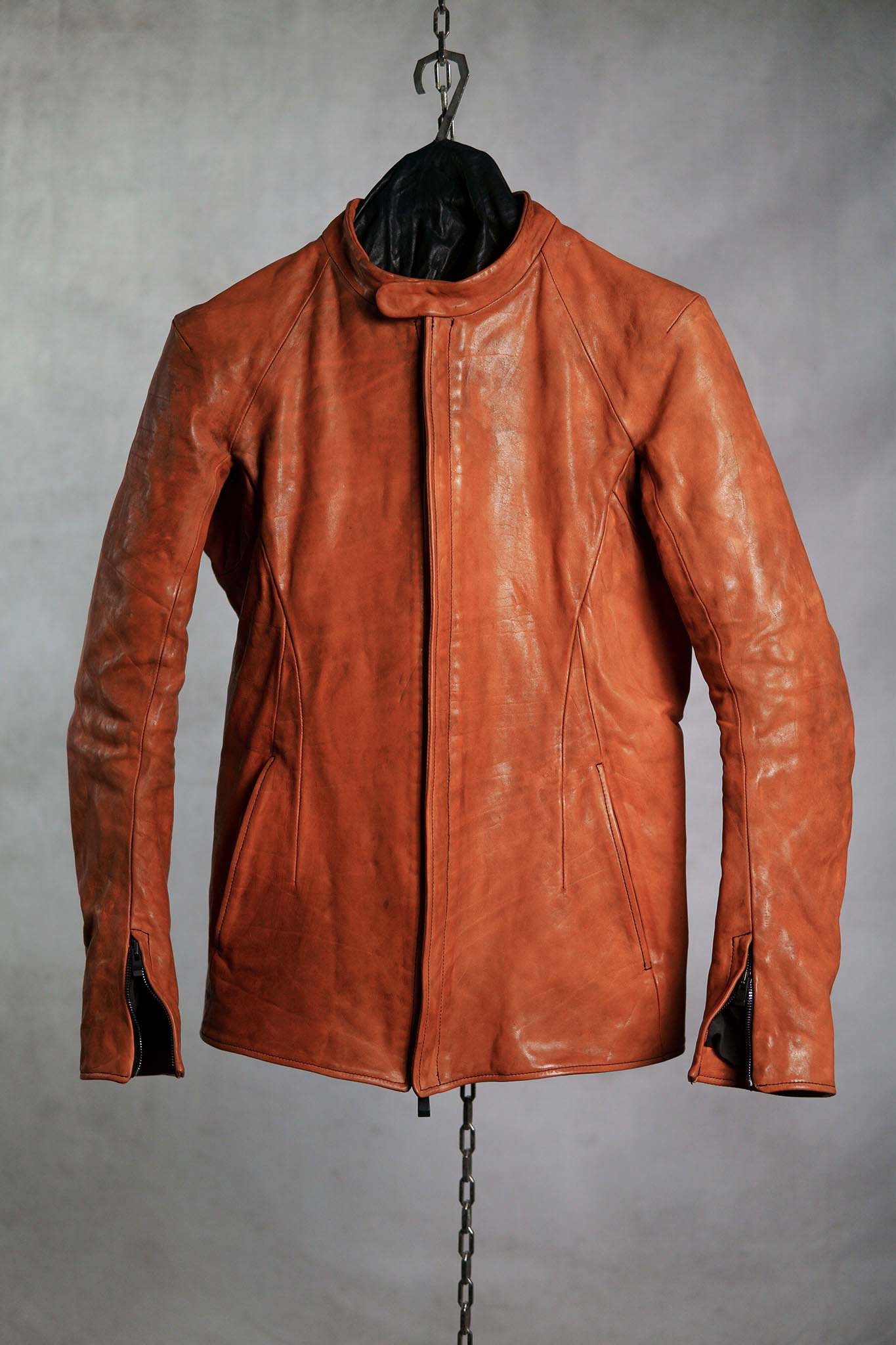 CALF LEATHER STAND UP COLLAR BIKER JACKET JB-2