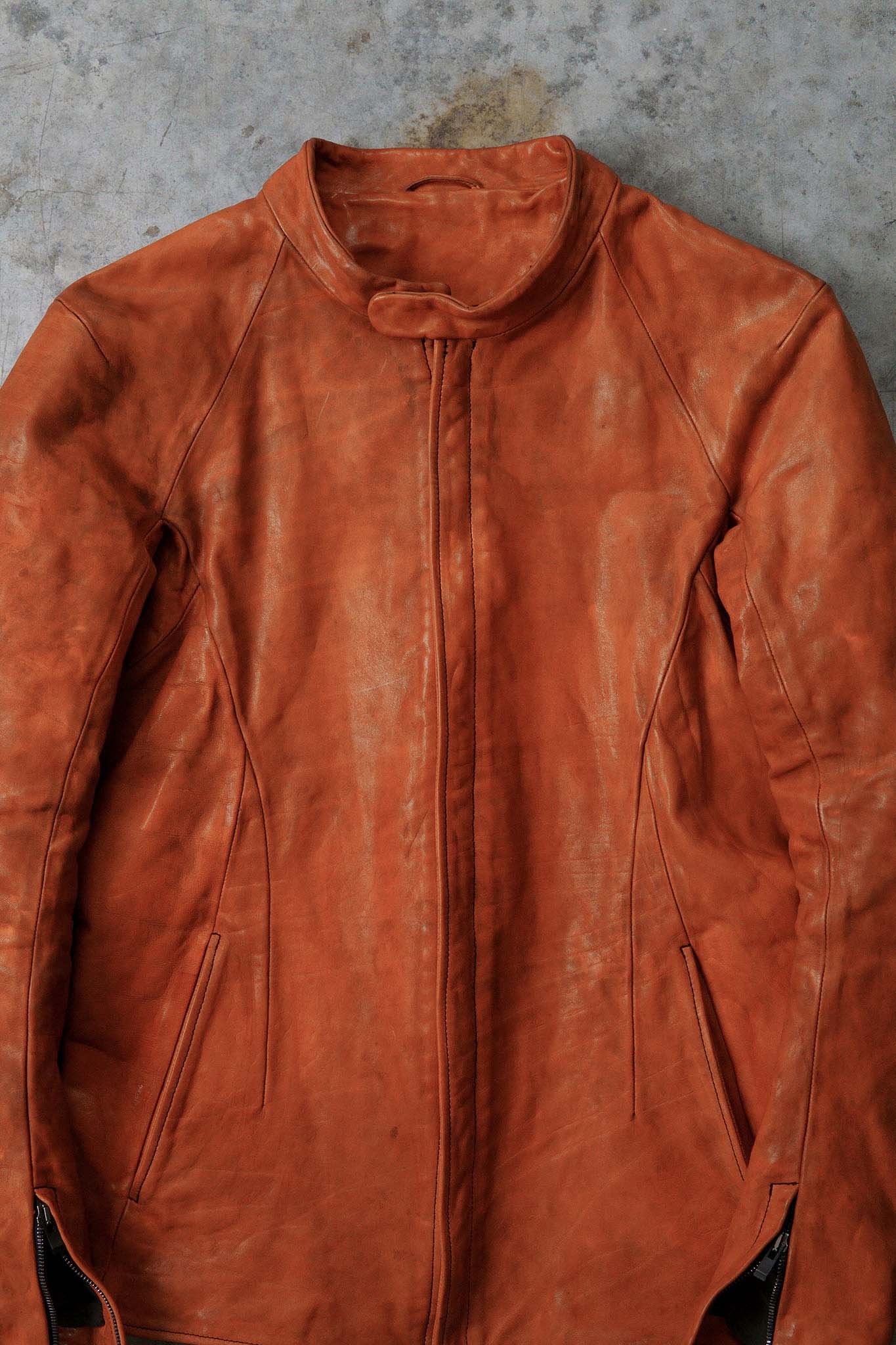 CALF LEATHER STAND UP COLLAR BIKER JACKET JB-2