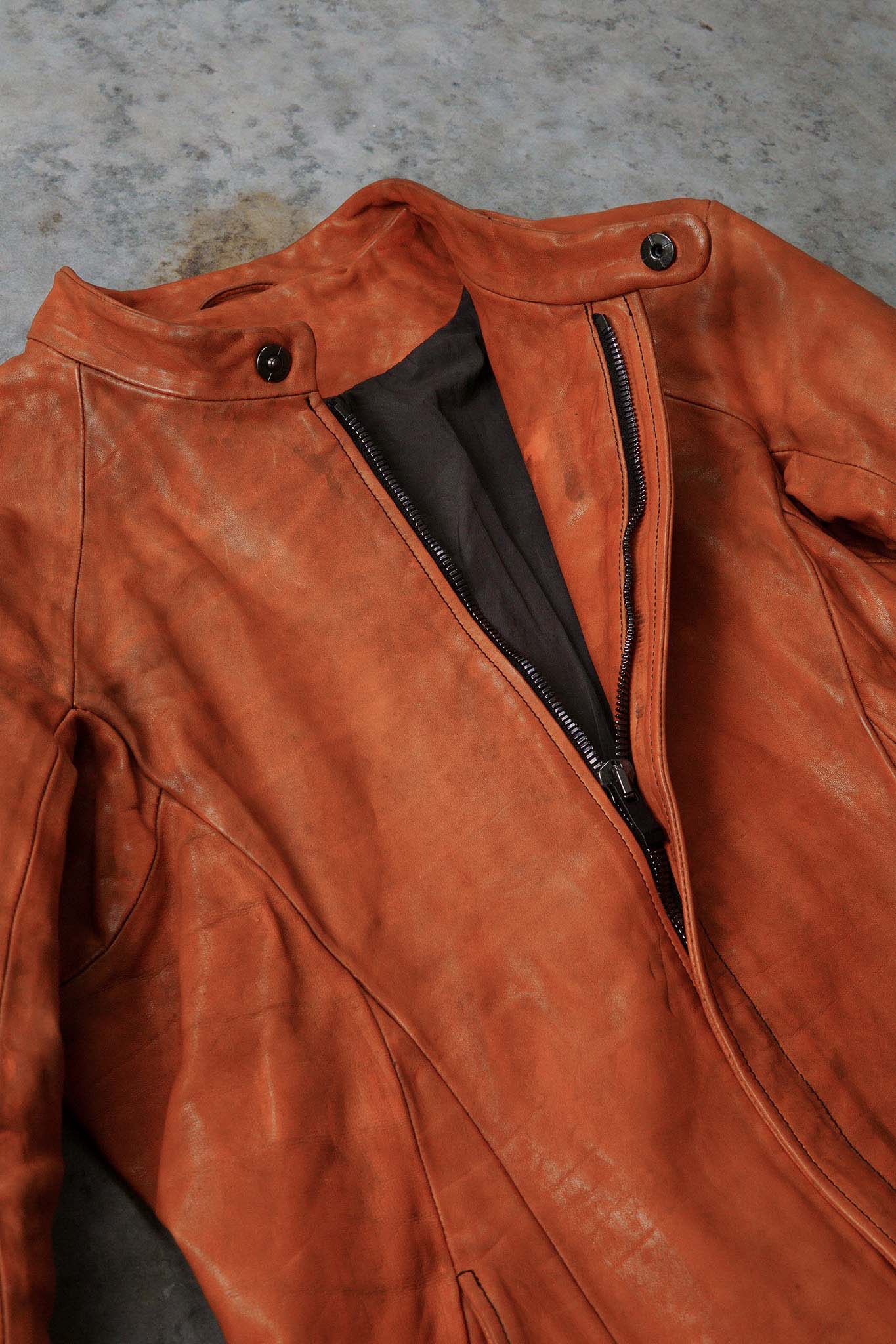 CALF LEATHER STAND UP COLLAR BIKER JACKET JB-2