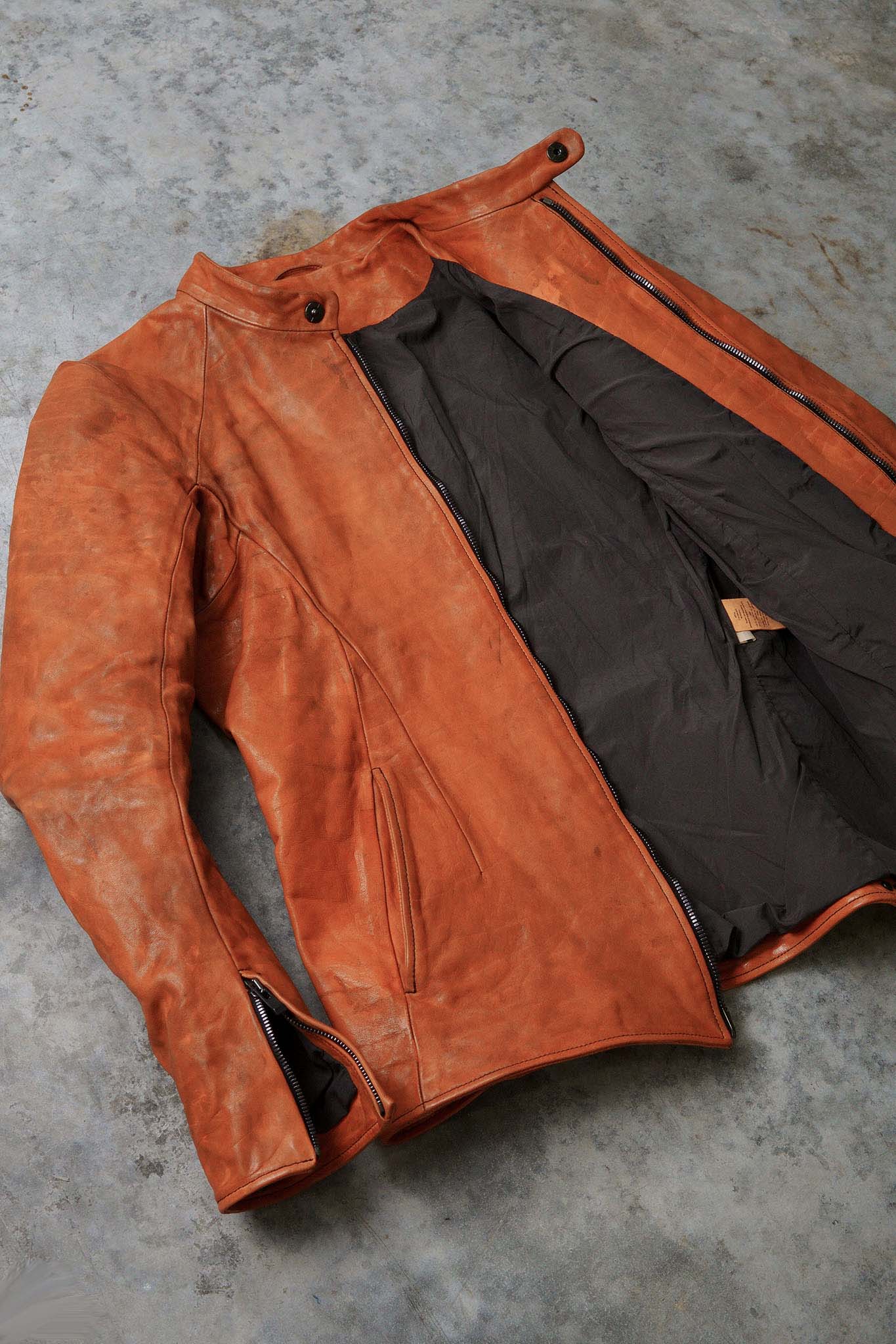 CALF LEATHER STAND UP COLLAR BIKER JACKET JB-2