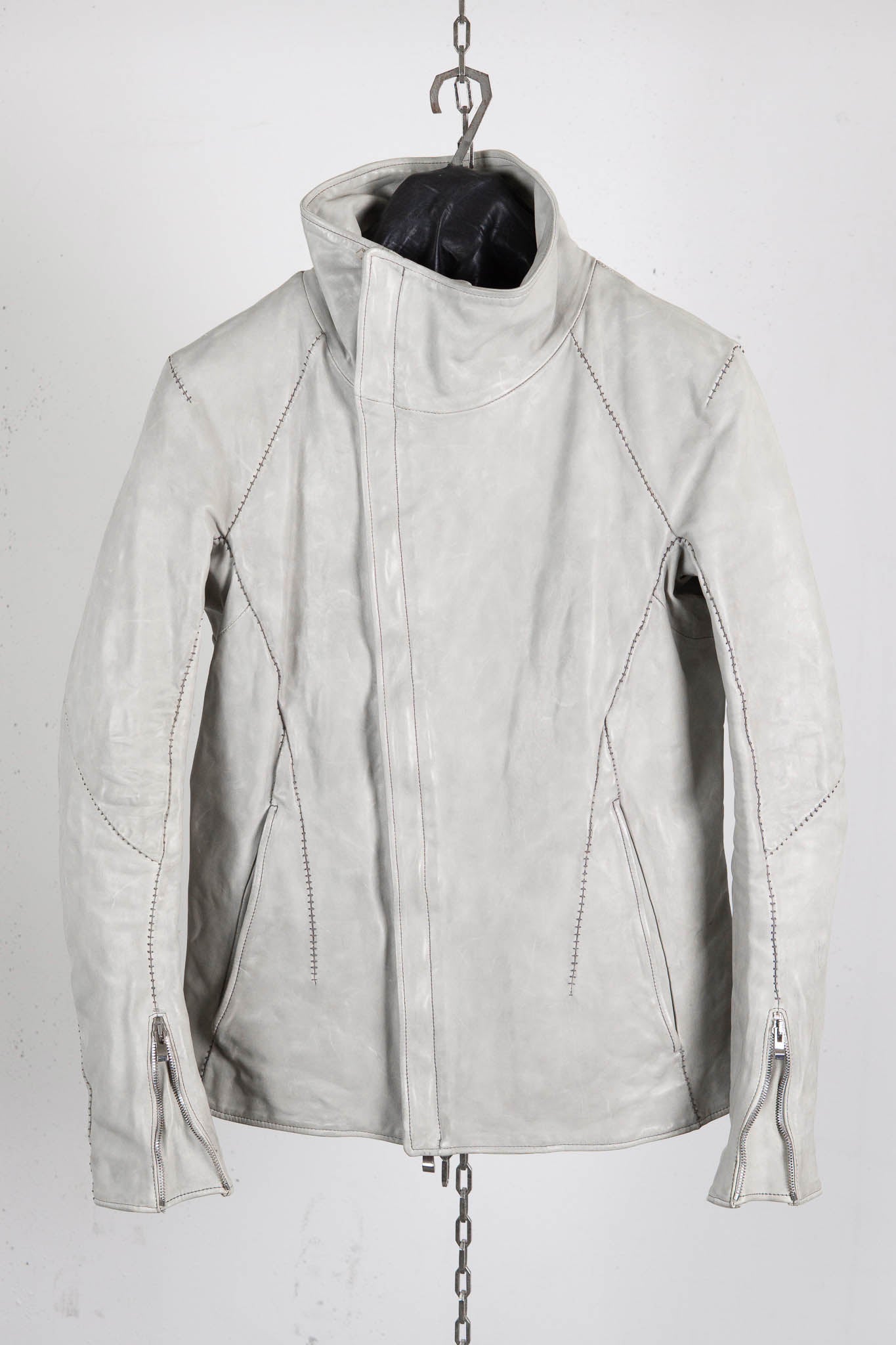 HORSE WHITE LEATHER HIGH COLLAR DARTS SHOULDER JACKET JB-5S
