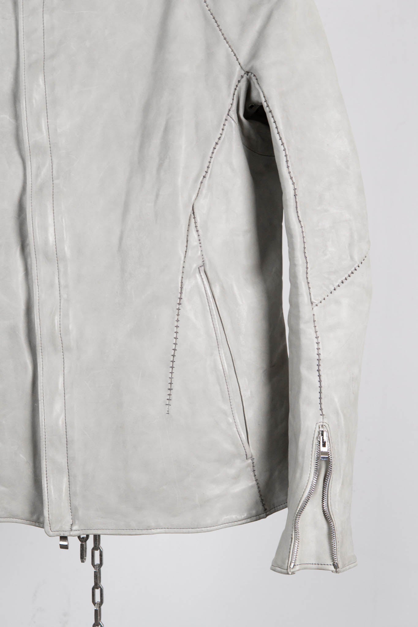 HORSE WHITE LEATHER HIGH COLLAR DARTS SHOULDER JACKET JB-5S
