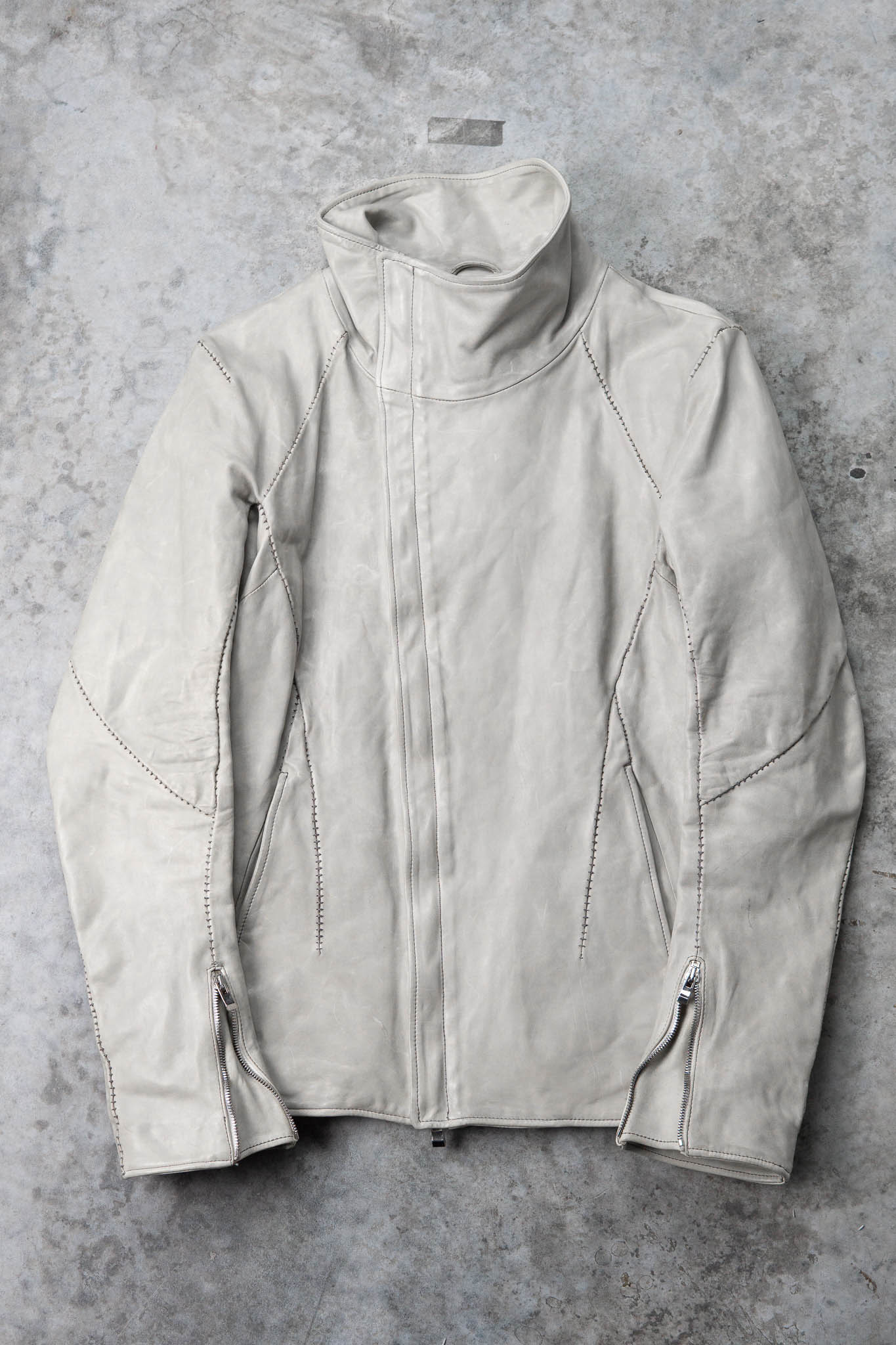 HORSE WHITE LEATHER HIGH COLLAR DARTS SHOULDER JACKET JB-5S