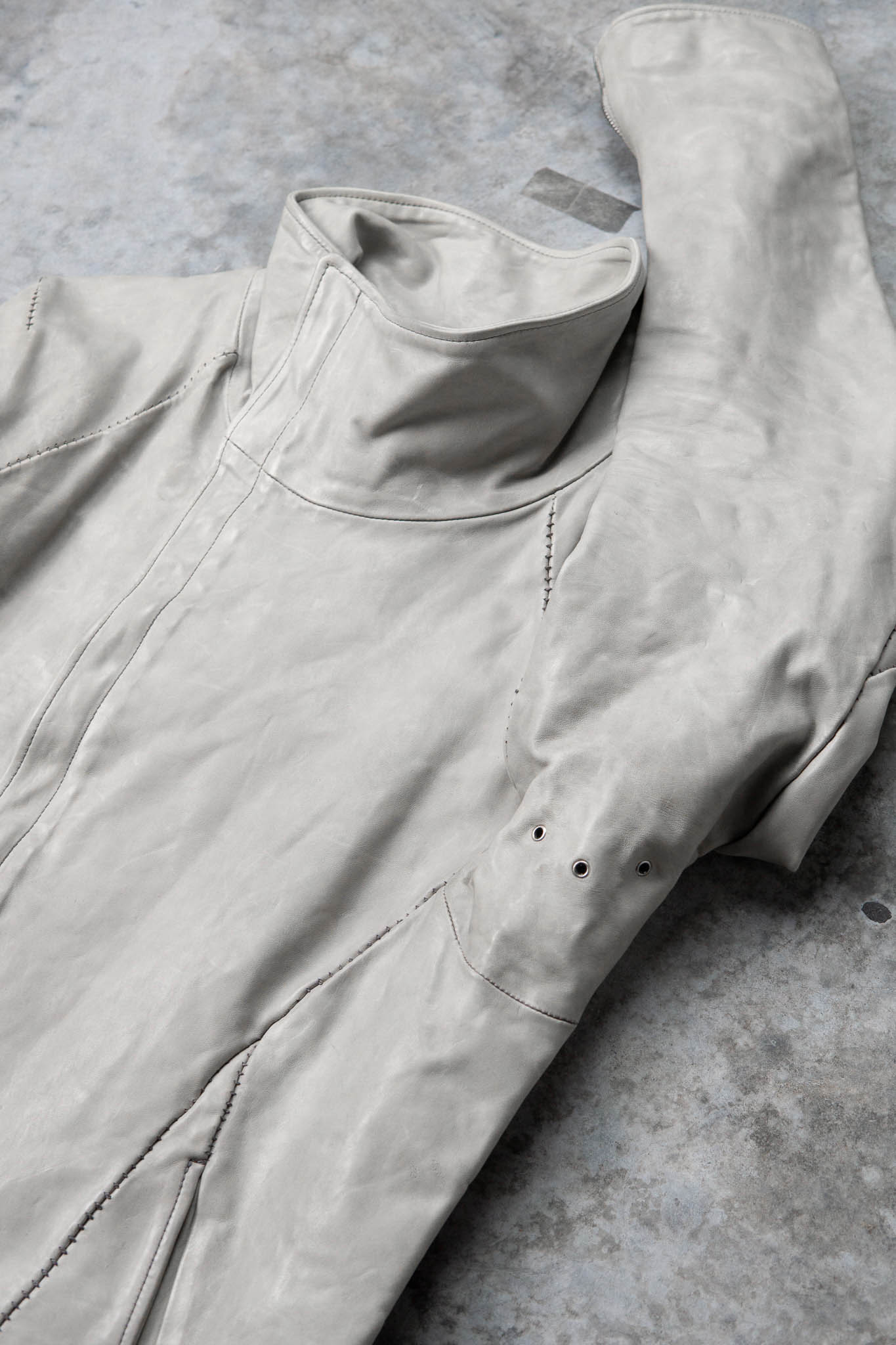 HORSE WHITE LEATHER HIGH COLLAR DARTS SHOULDER JACKET JB-5S