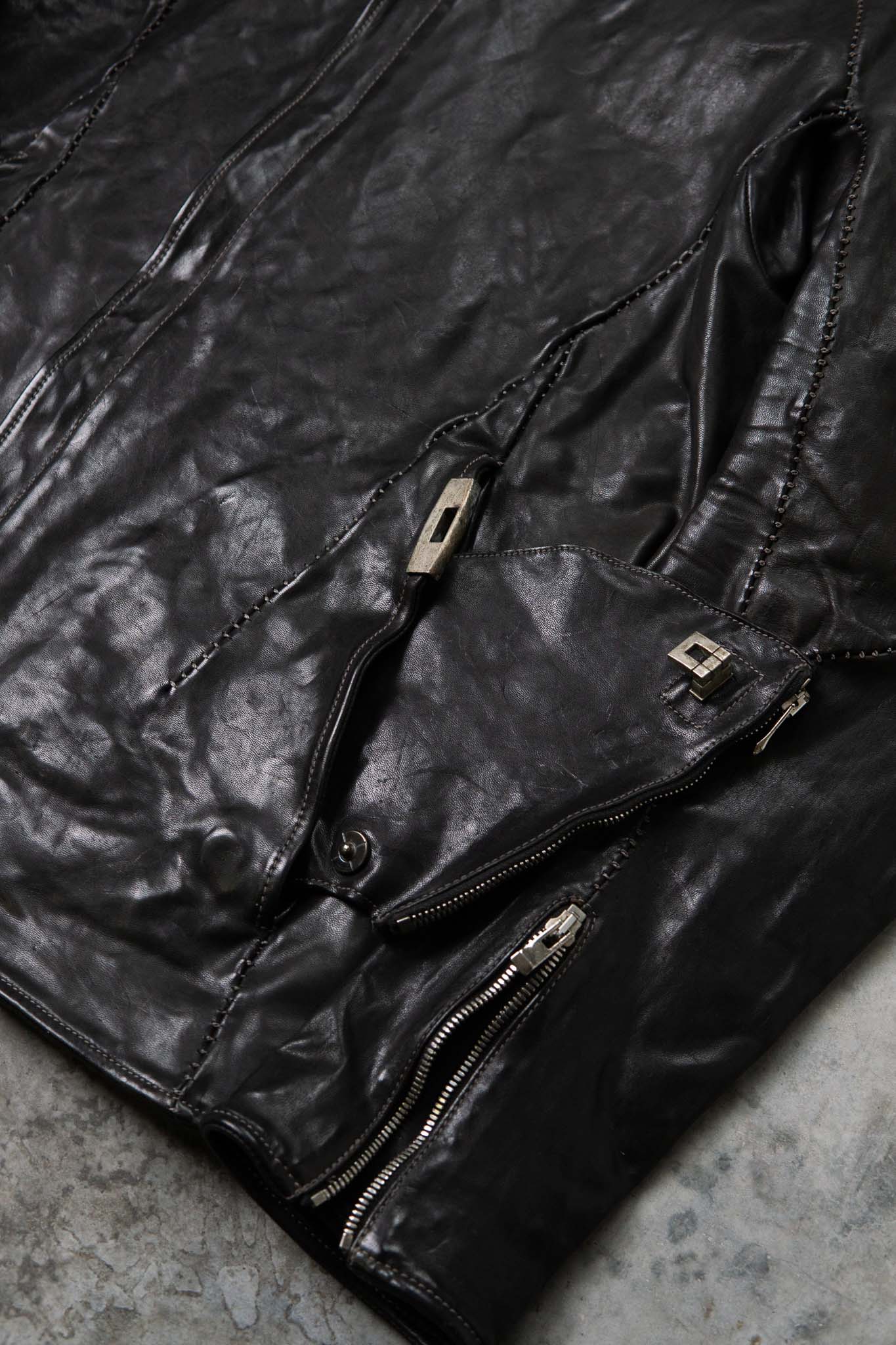 HORSE LEATHER HIGH NECK LAGRAN DARTS SHOULDER BLOUSON W/POCKET LINED JB-5