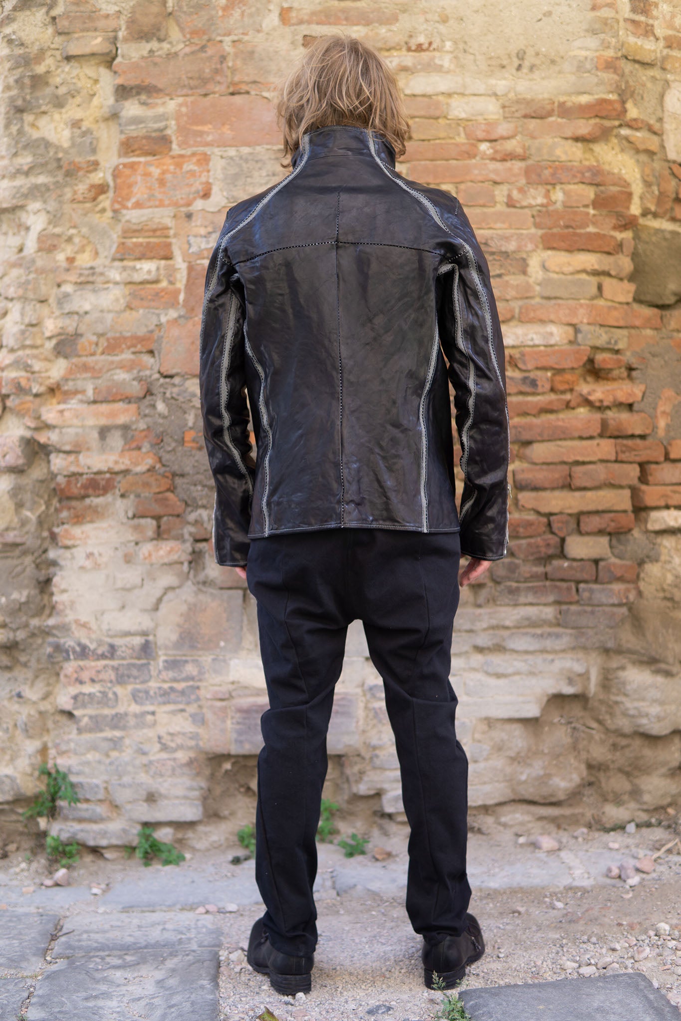 HORSE LEATHER HIGH COLLAR JACKET W/ELASTIC LINED JB-7E