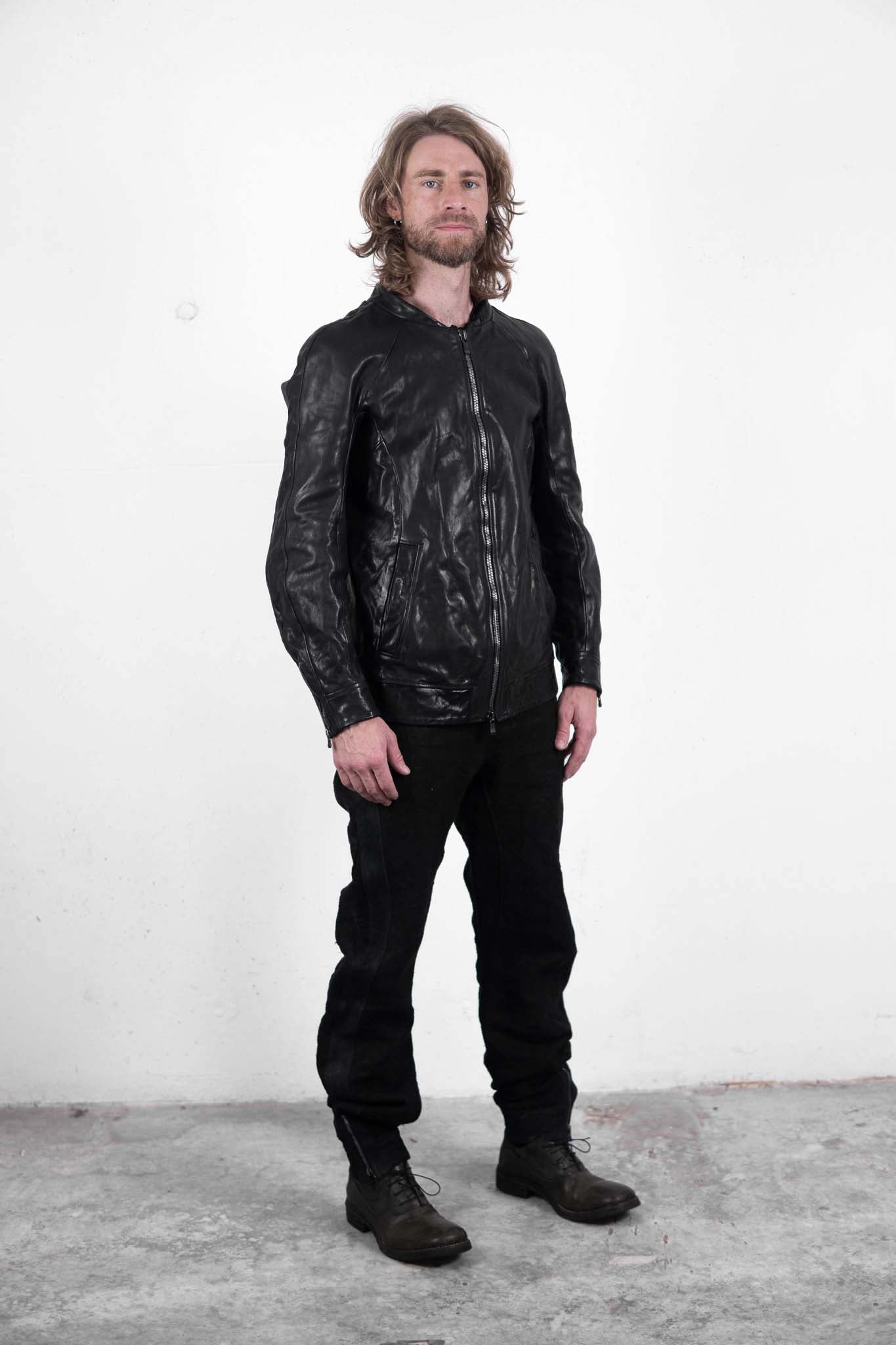 CALF SHOULDER LEATHER ZIP FRONT BLOUSON LINED  SJ-1