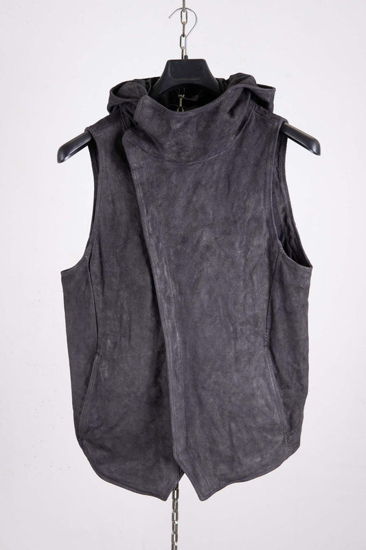 HORSE LEATHER HI NECK HOODED ZIP FRONT VEST LINED HV-2