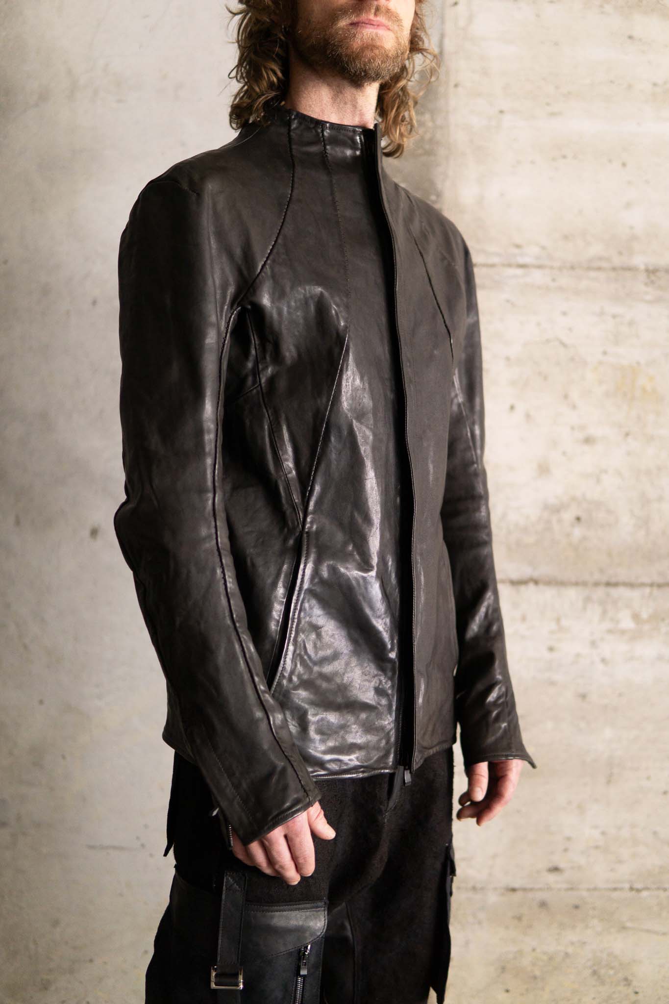 HORSE LEATHER T/NECK ZIP BLOUSON LINED TN-1Z