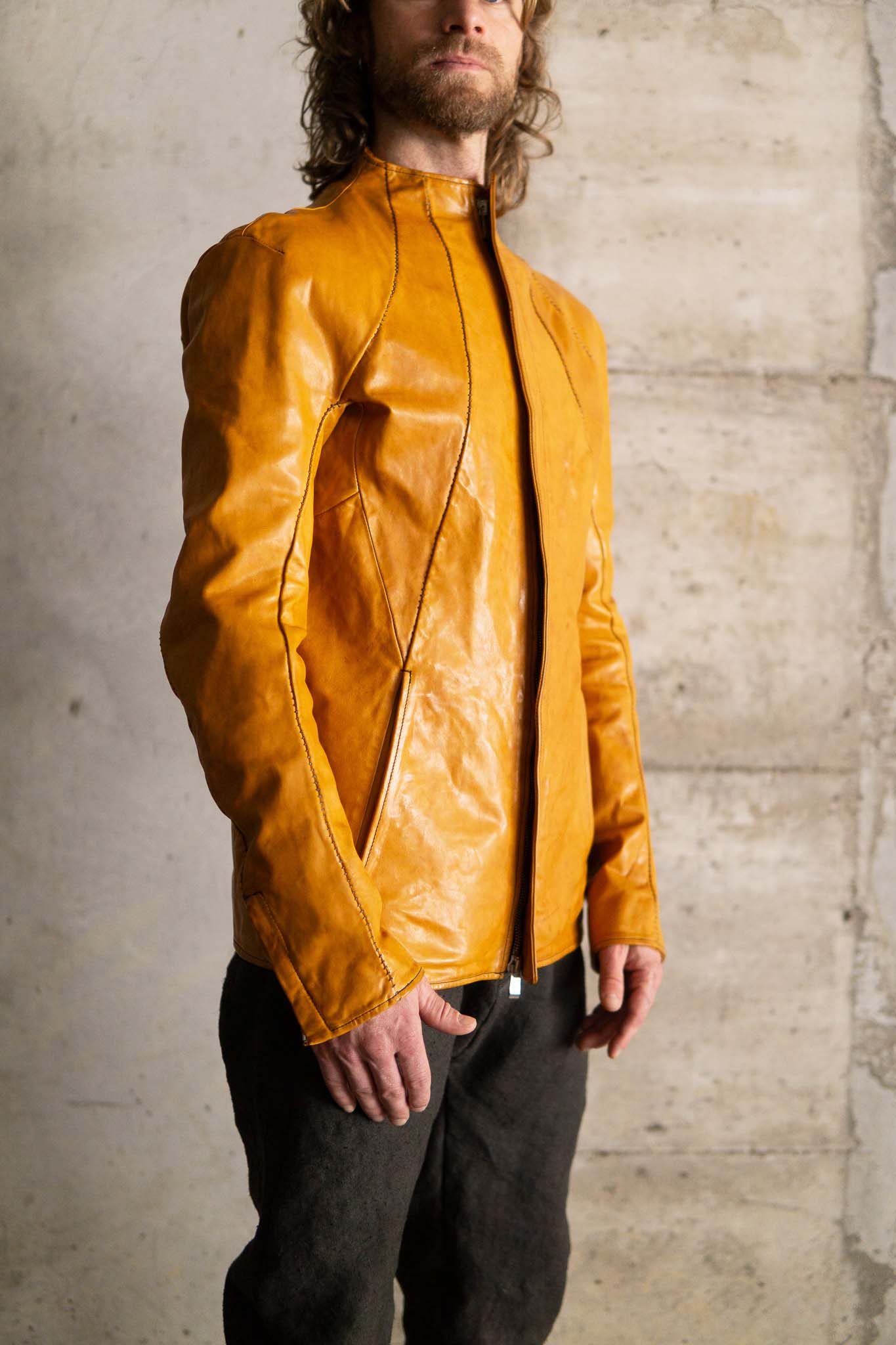 HORSE LEATHER T/NECK ZIP BLOUSON LINED TN-1Z