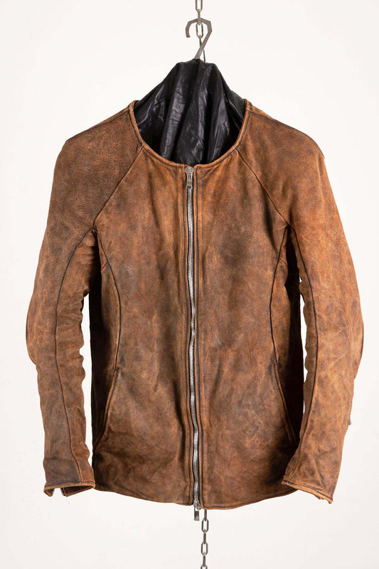 HORSE RESIN LEATHER ZIP FRONT BLOUSON LINED SJ-5 WASHED