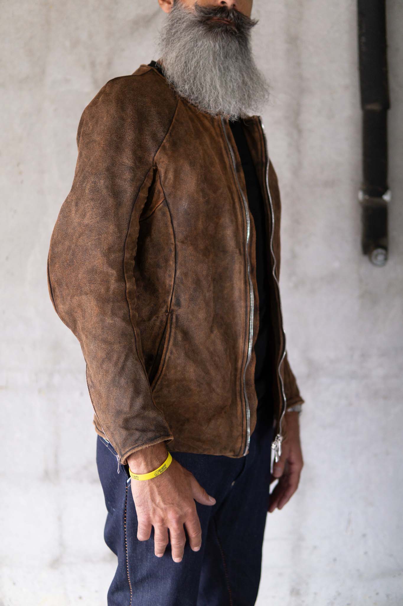 HORSE RESIN LEATHER ZIP FRONT BLOUSON LINED SJ-5 WASHED