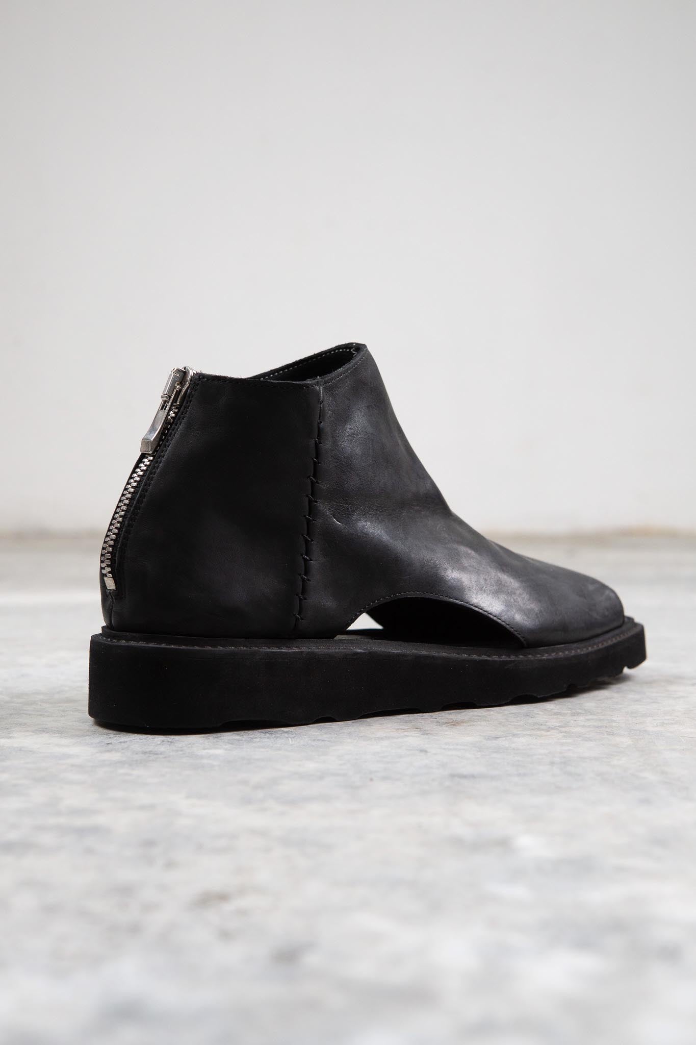HORSE  LEATHER SANDALI SD-1 BLACK LOW CREPE SOLES PIECE DYED