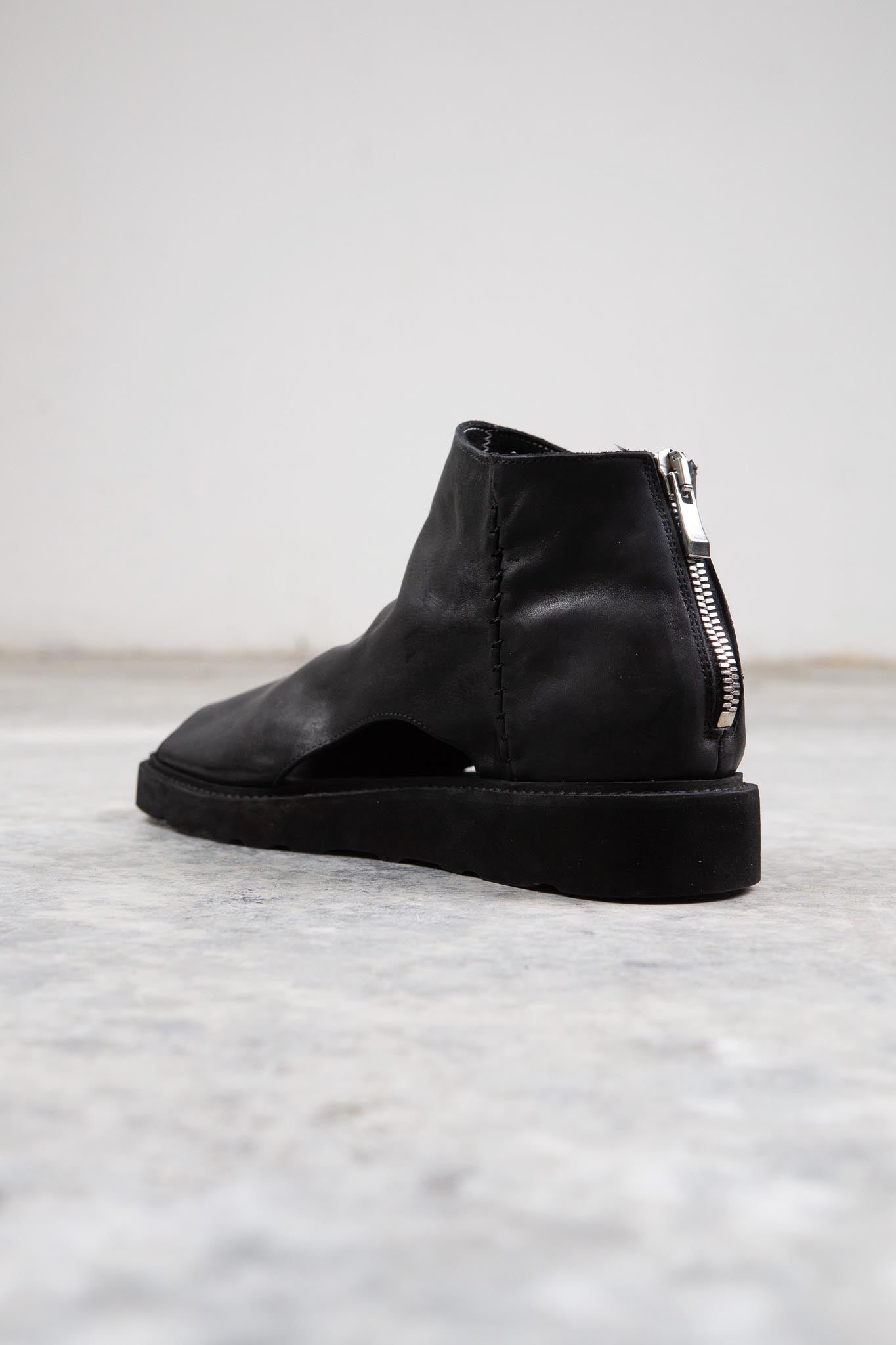 HORSE  LEATHER SANDALI SD-1 BLACK LOW CREPE SOLES PIECE DYED