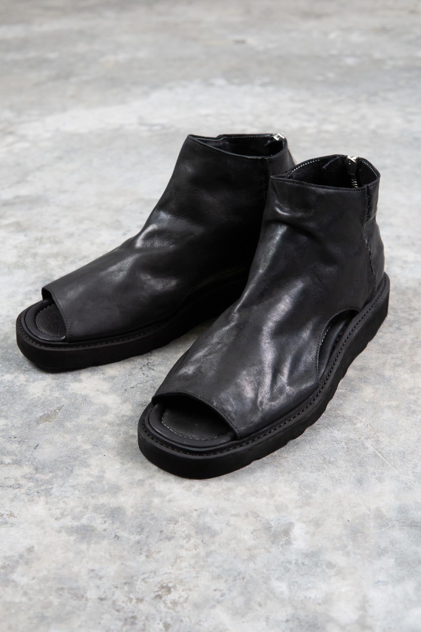 HORSE  LEATHER SANDALI SD-1 BLACK LOW CREPE SOLES PIECE DYED