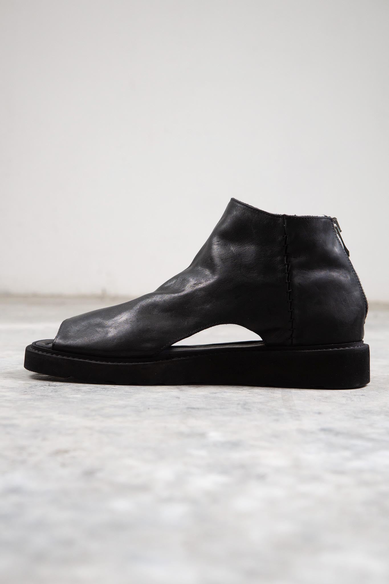 HORSE  LEATHER SANDALI SD-1 BLACK LOW CREPE SOLES PIECE DYED