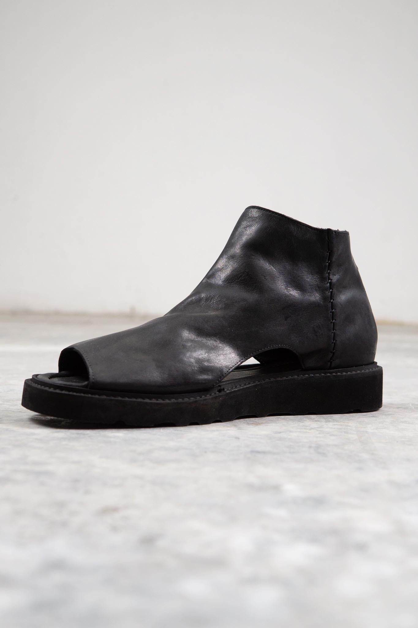 HORSE  LEATHER SANDALI SD-1 BLACK LOW CREPE SOLES PIECE DYED