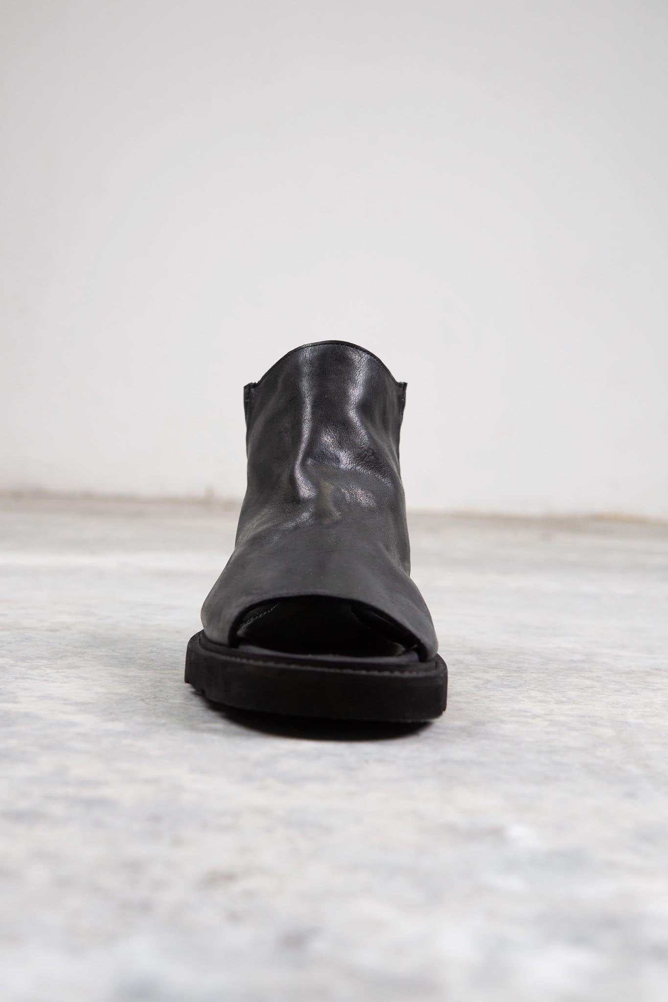 HORSE  LEATHER SANDALI SD-1 BLACK LOW CREPE SOLES PIECE DYED