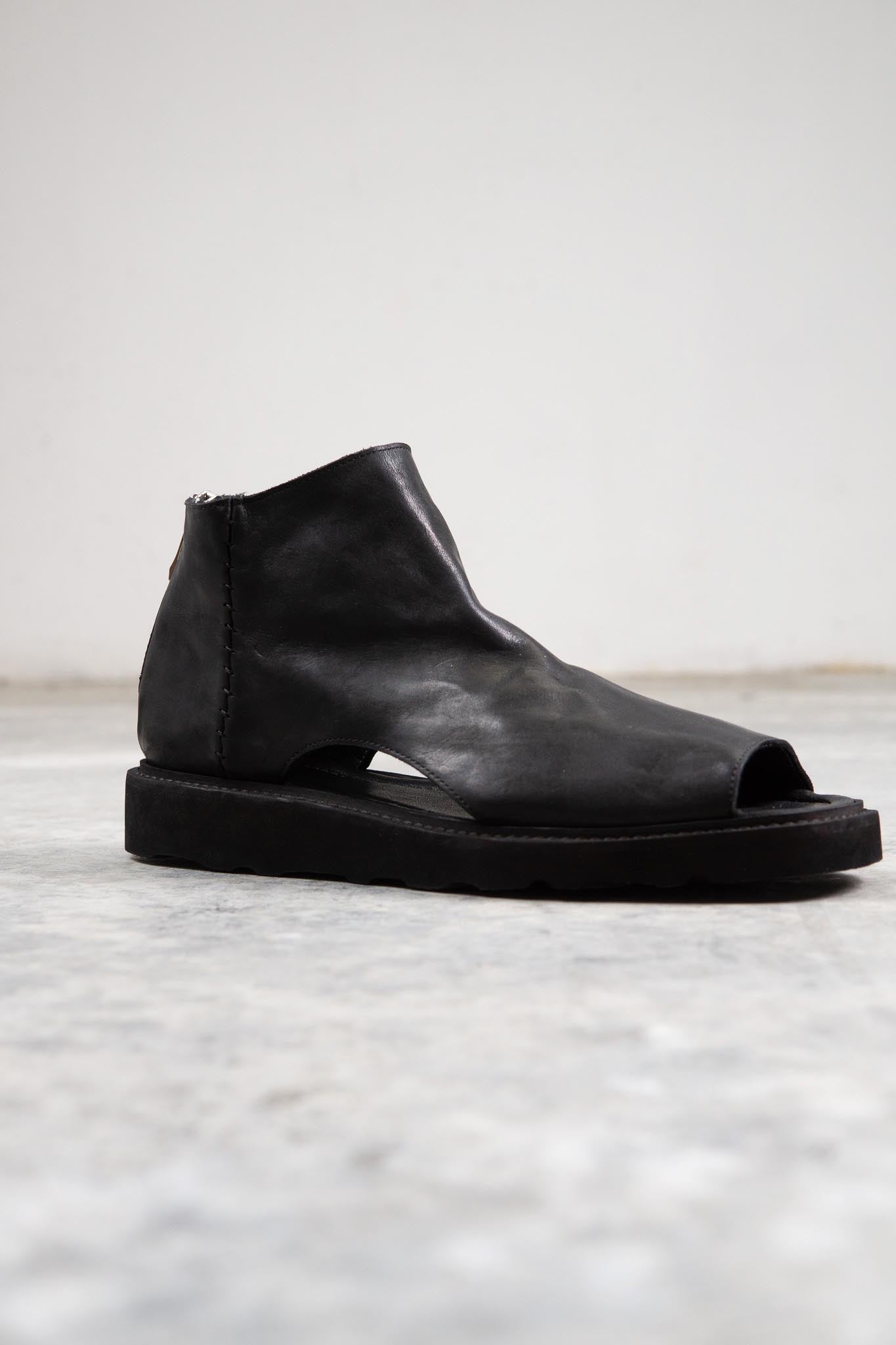 HORSE  LEATHER SANDALI SD-1 BLACK LOW CREPE SOLES PIECE DYED