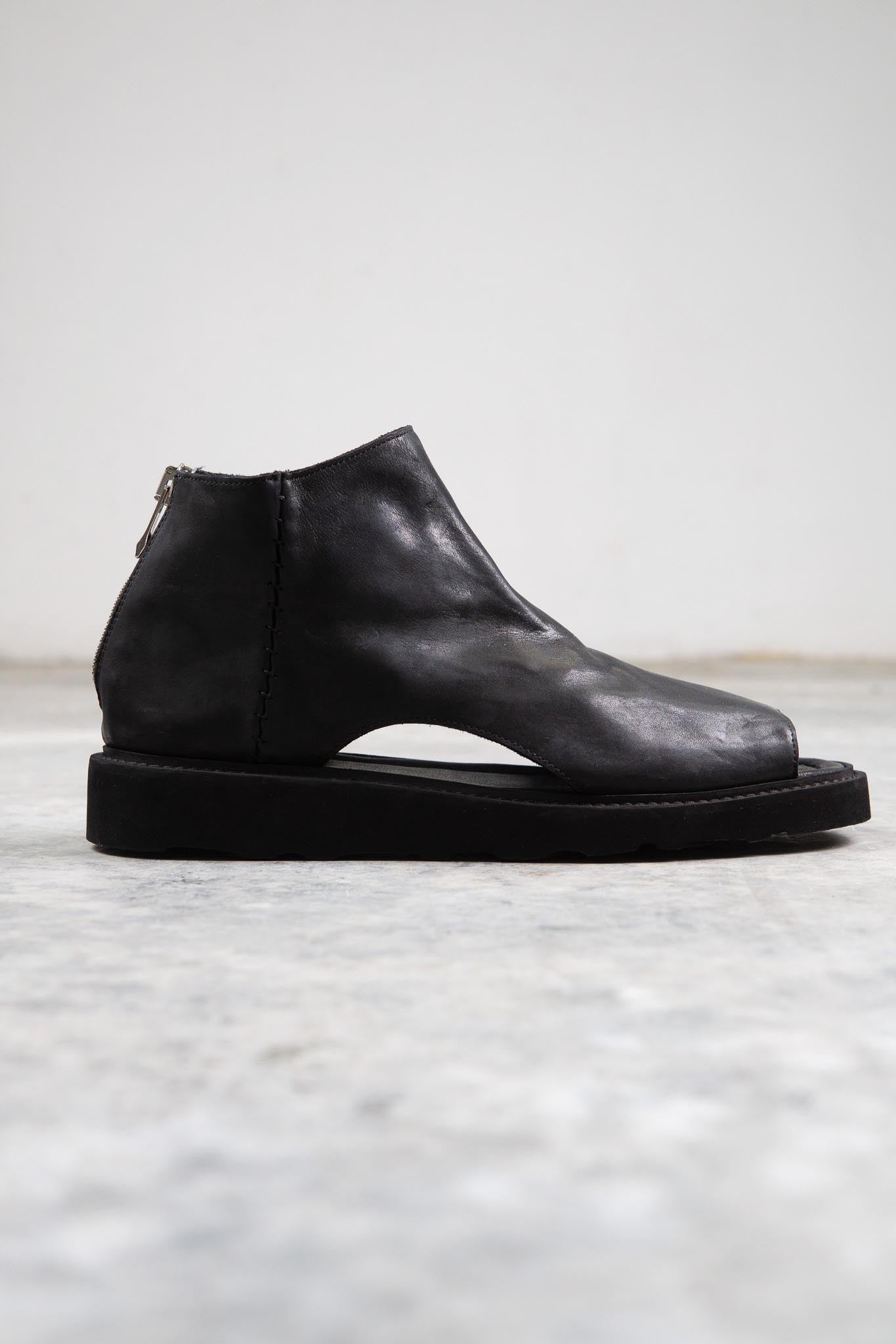 HORSE  LEATHER SANDALI SD-1 BLACK LOW CREPE SOLES PIECE DYED