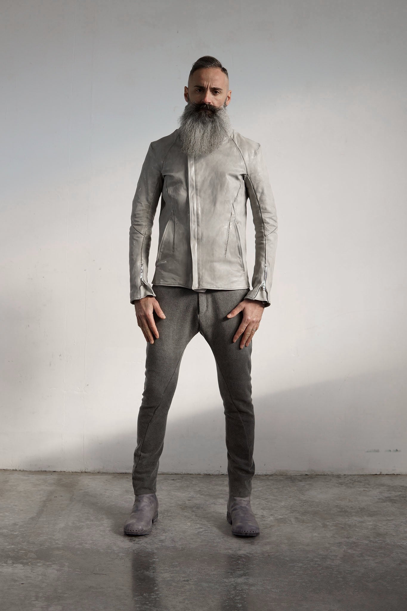 HORSE WHITE LEATHER HIGH COLLAR DARTS SHOULDER JACKET JB-5S