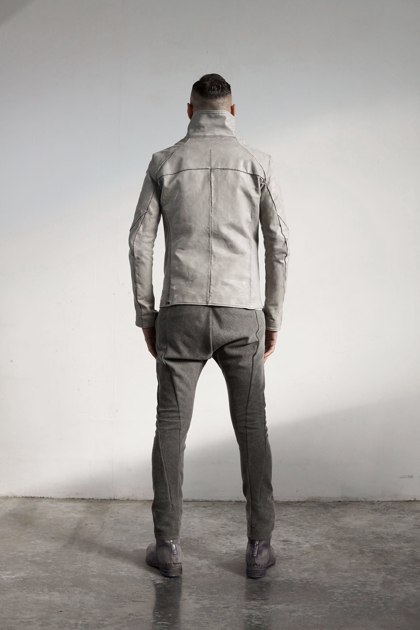 HORSE WHITE LEATHER HIGH COLLAR DARTS SHOULDER JACKET JB-5S