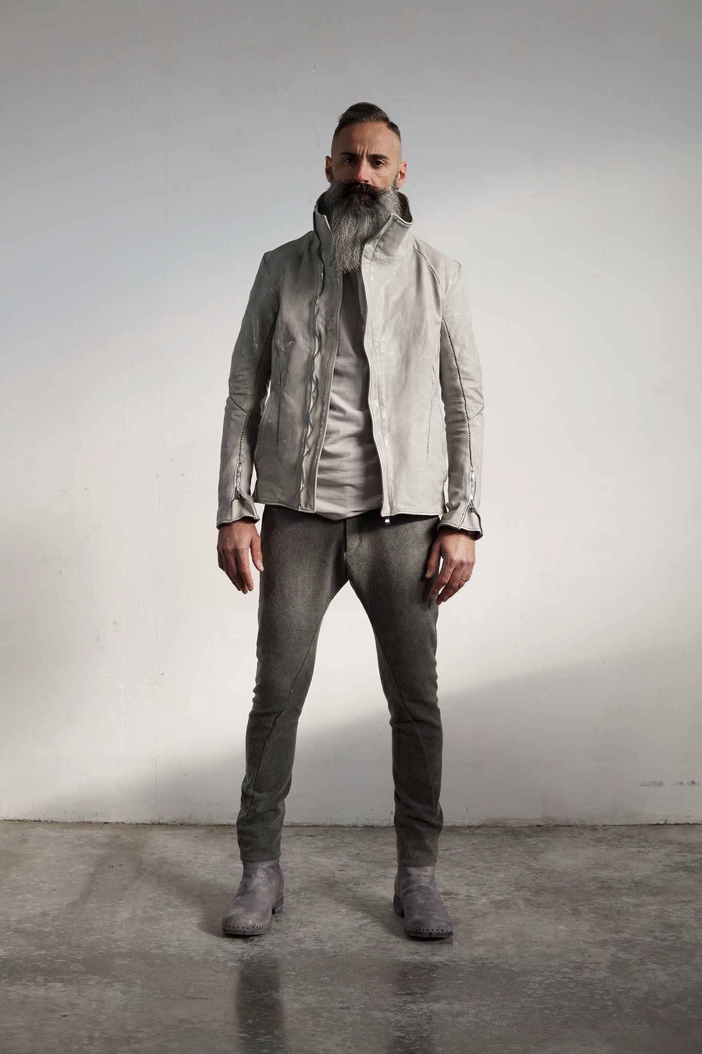 HORSE WHITE LEATHER HIGH COLLAR DARTS SHOULDER JACKET JB-5S
