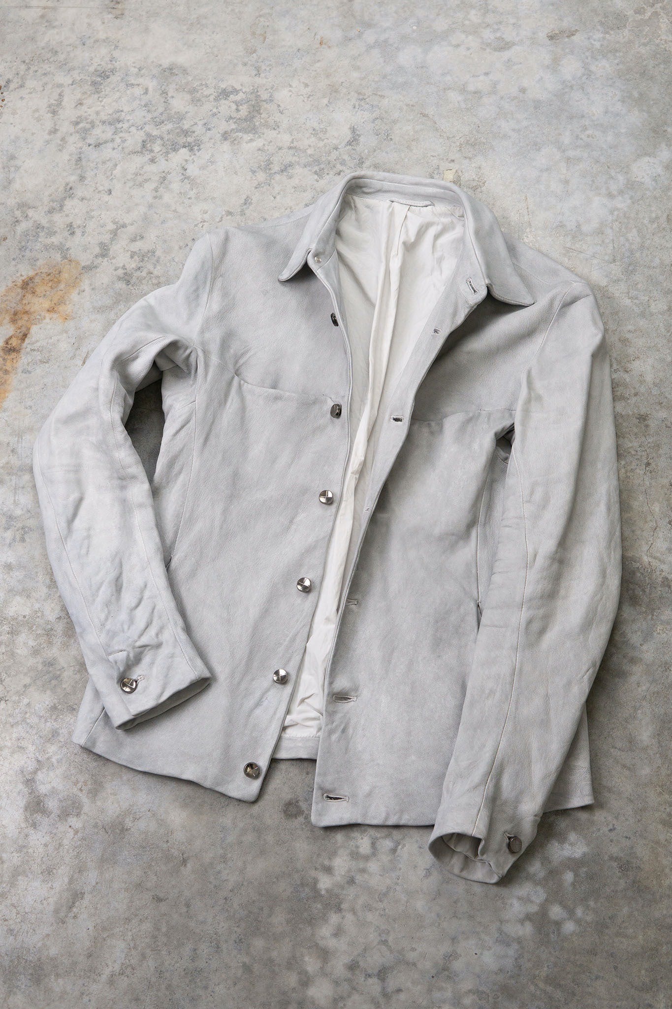HEAVY WEIGHT SHEEP WHITE LEATHER SHIRT COLLAR BLOUSON LINED BD-3