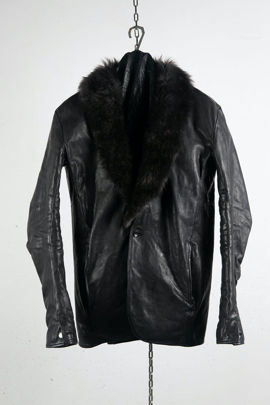 HORSE LEATHER LAPELLESS JACKET LINED JJK-1 WITH SHEARLING COLLAR