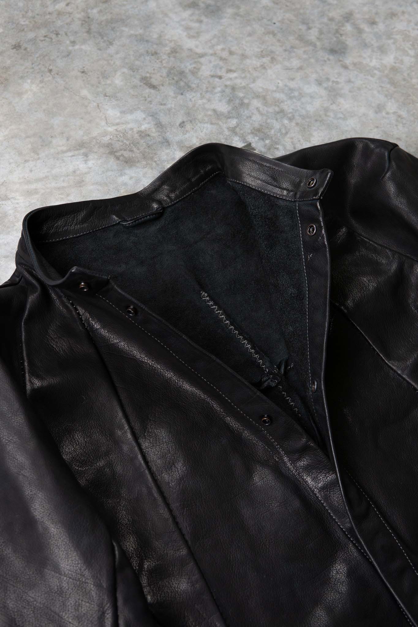 BUFFALO LEATHER STAND COLLAR MOTO UNLINED IM-1
