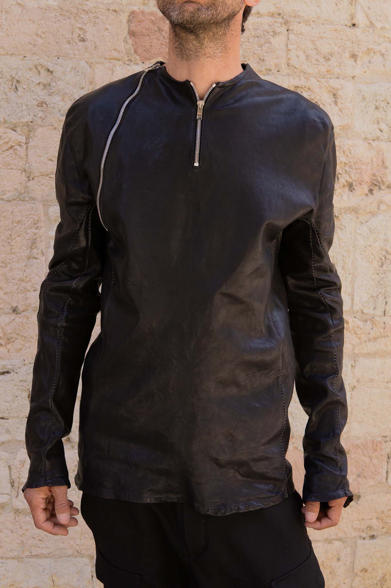SHEEP LEATHER NO COLLAR PULL OVER MOTO IM-2 UNLINED