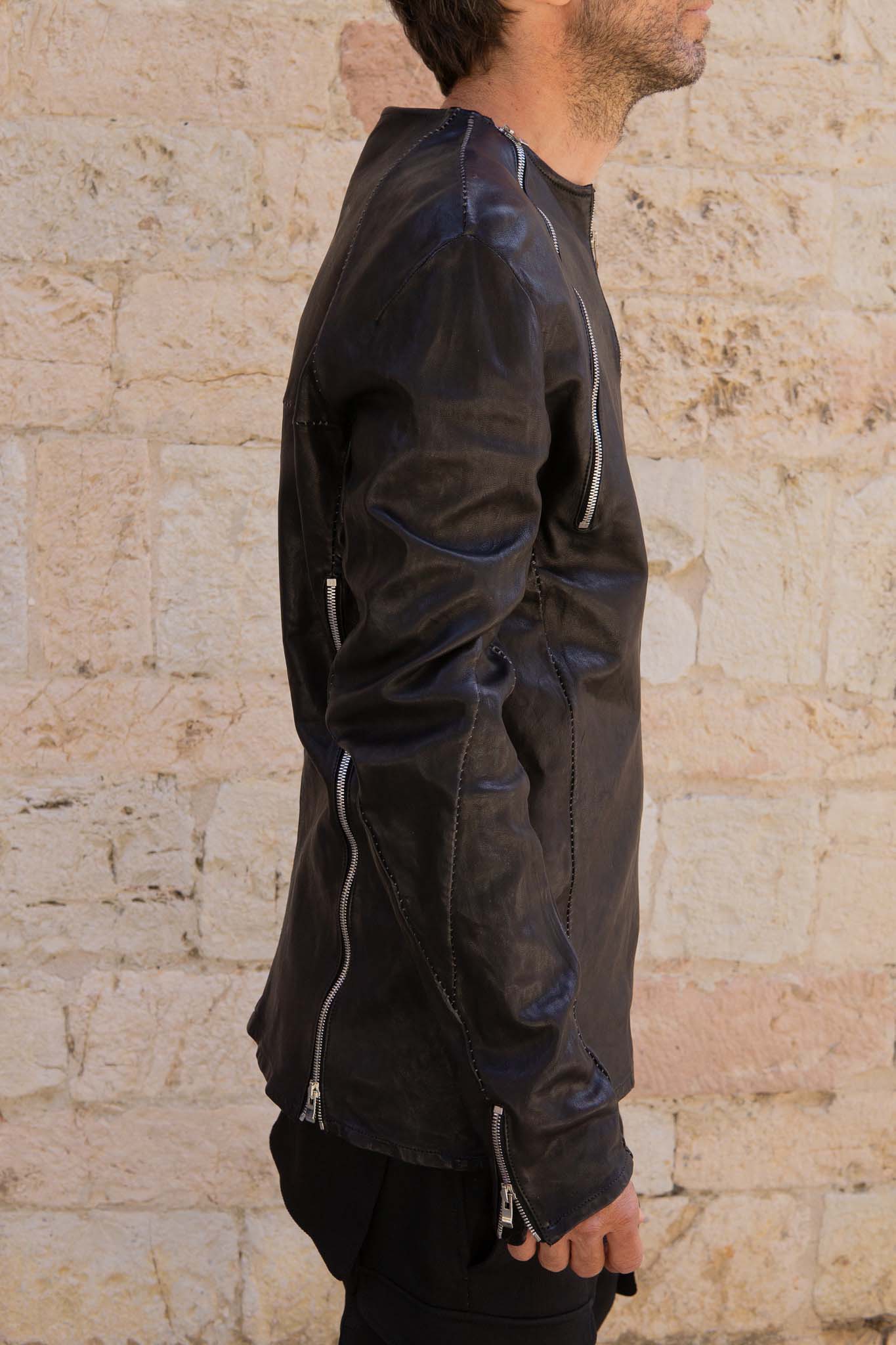 SHEEP LEATHER NO COLLAR PULL OVER MOTO IM-2 UNLINED