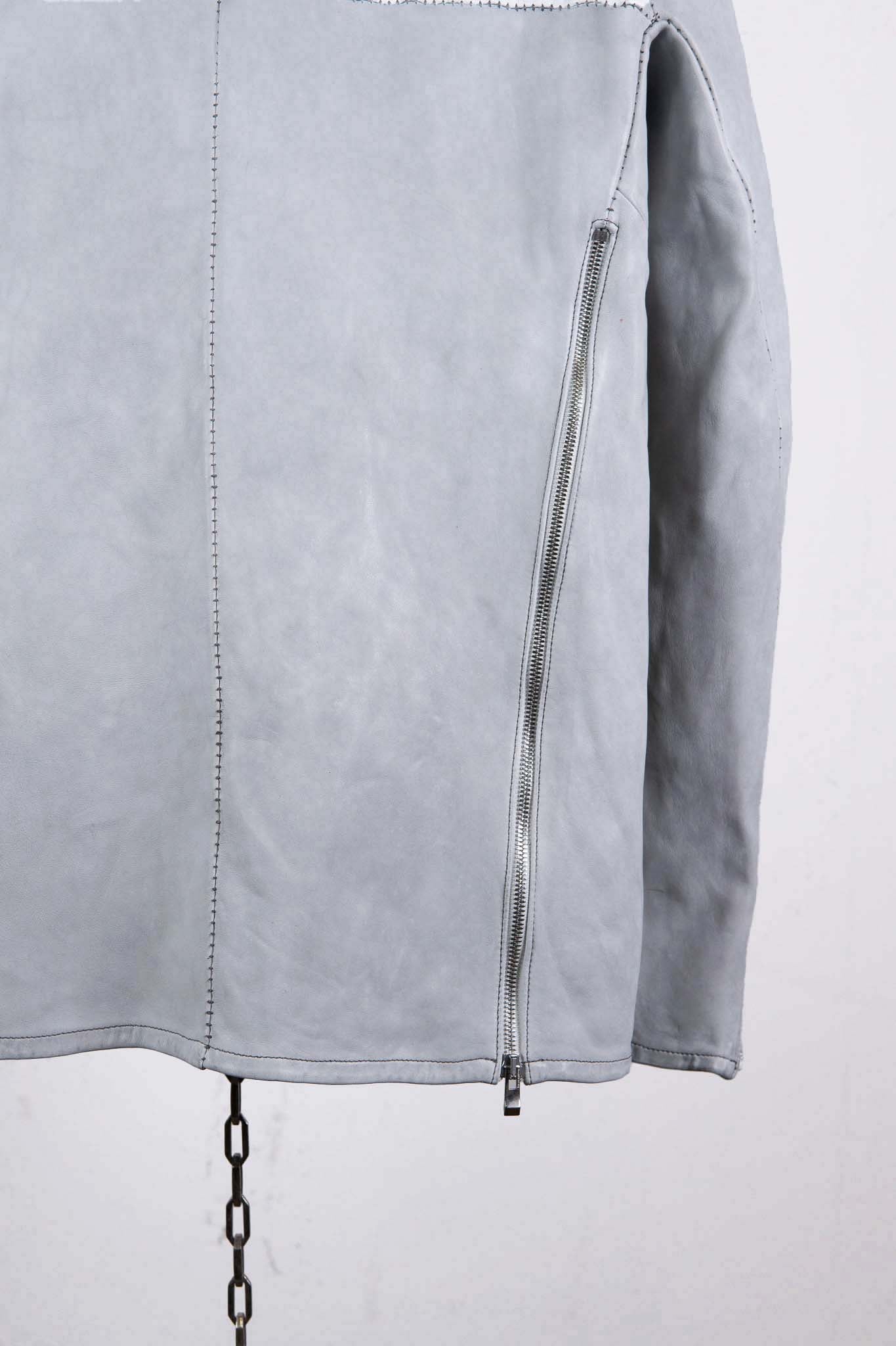 SHEEP WHITE LEATHER NO COLLAR PULL OVER MOTO IM-2 UNLINED
