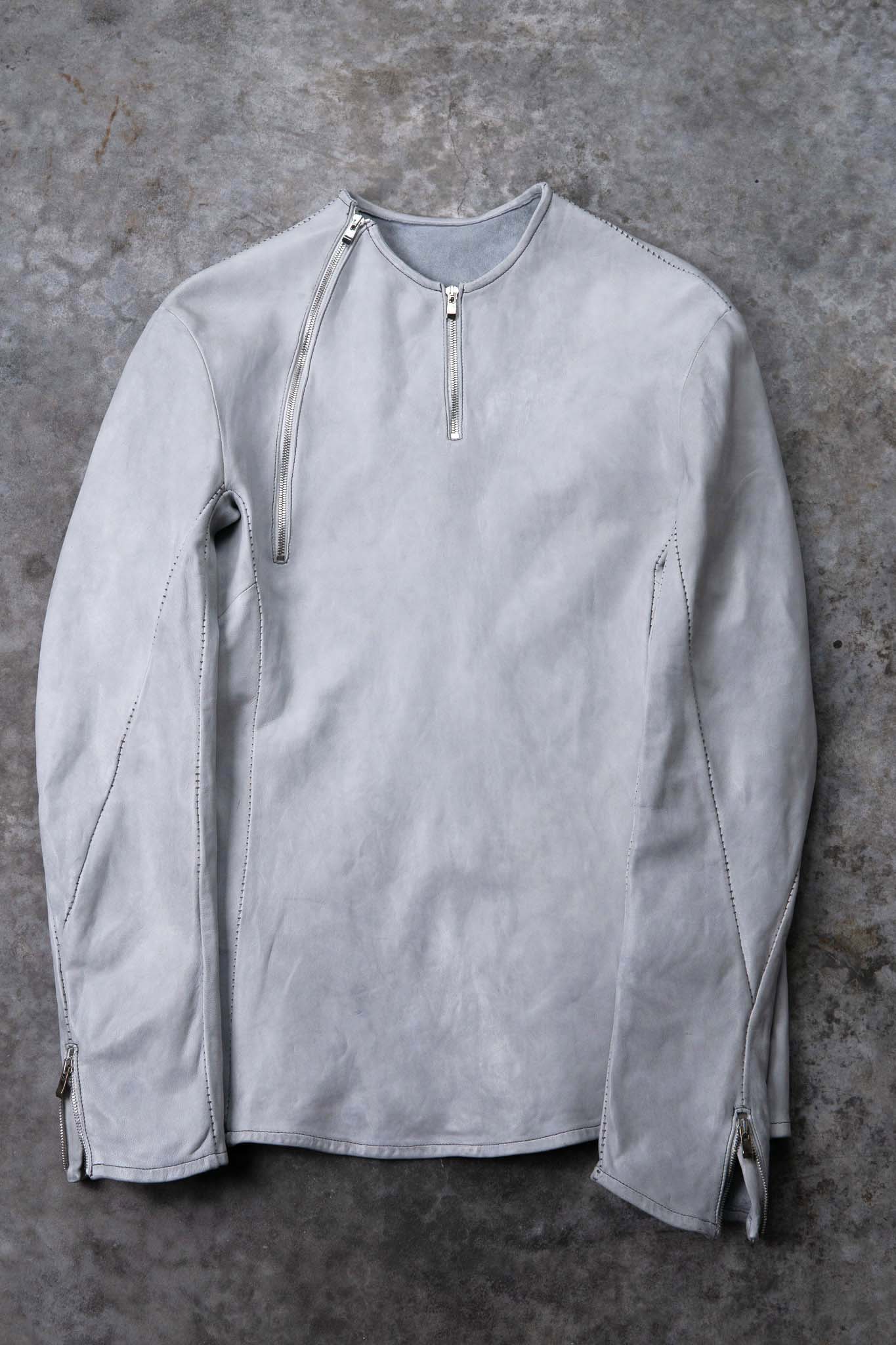 SHEEP WHITE LEATHER NO COLLAR PULL OVER MOTO IM-2 UNLINED