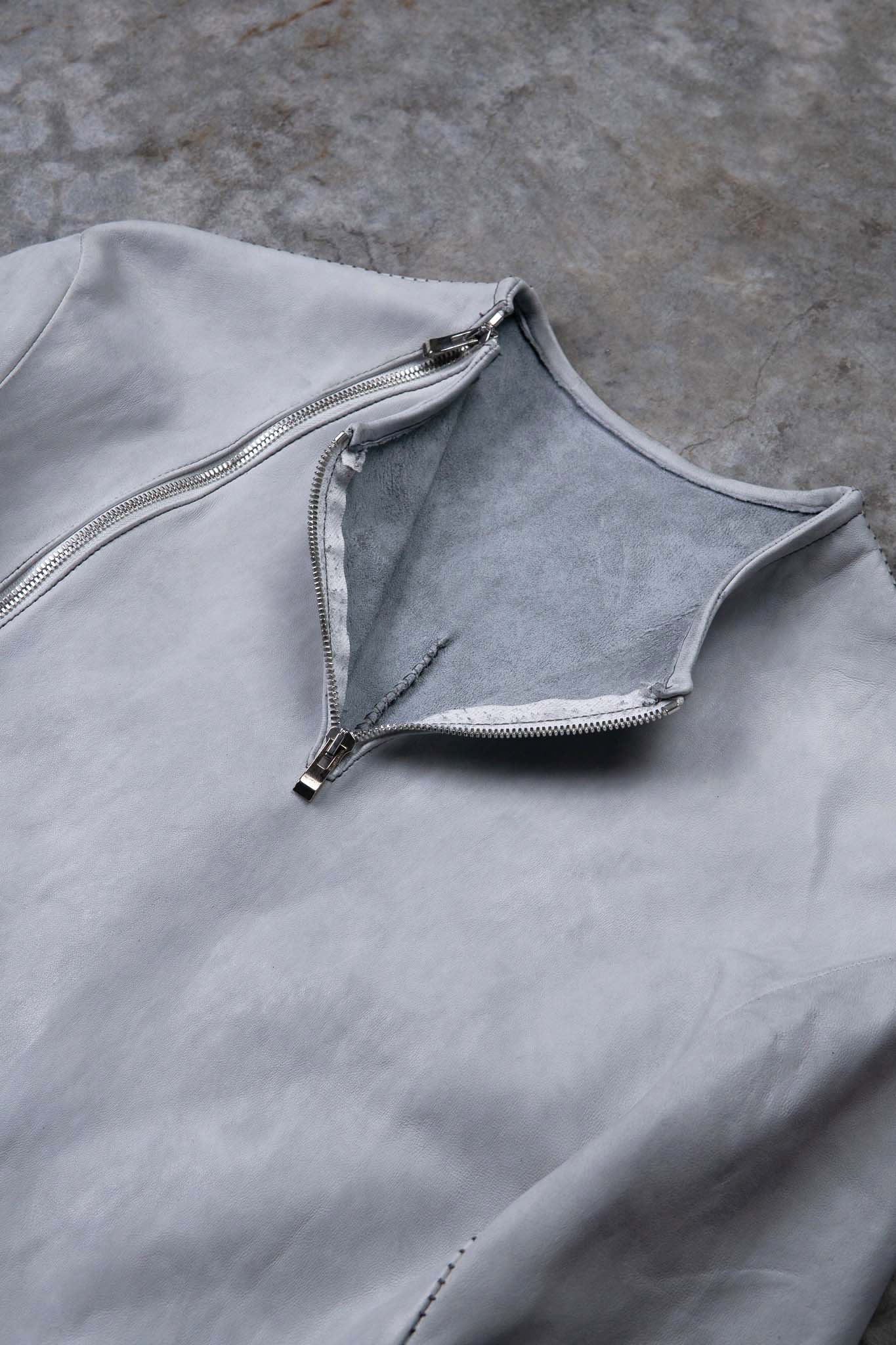 SHEEP WHITE LEATHER NO COLLAR PULL OVER MOTO IM-2 UNLINED