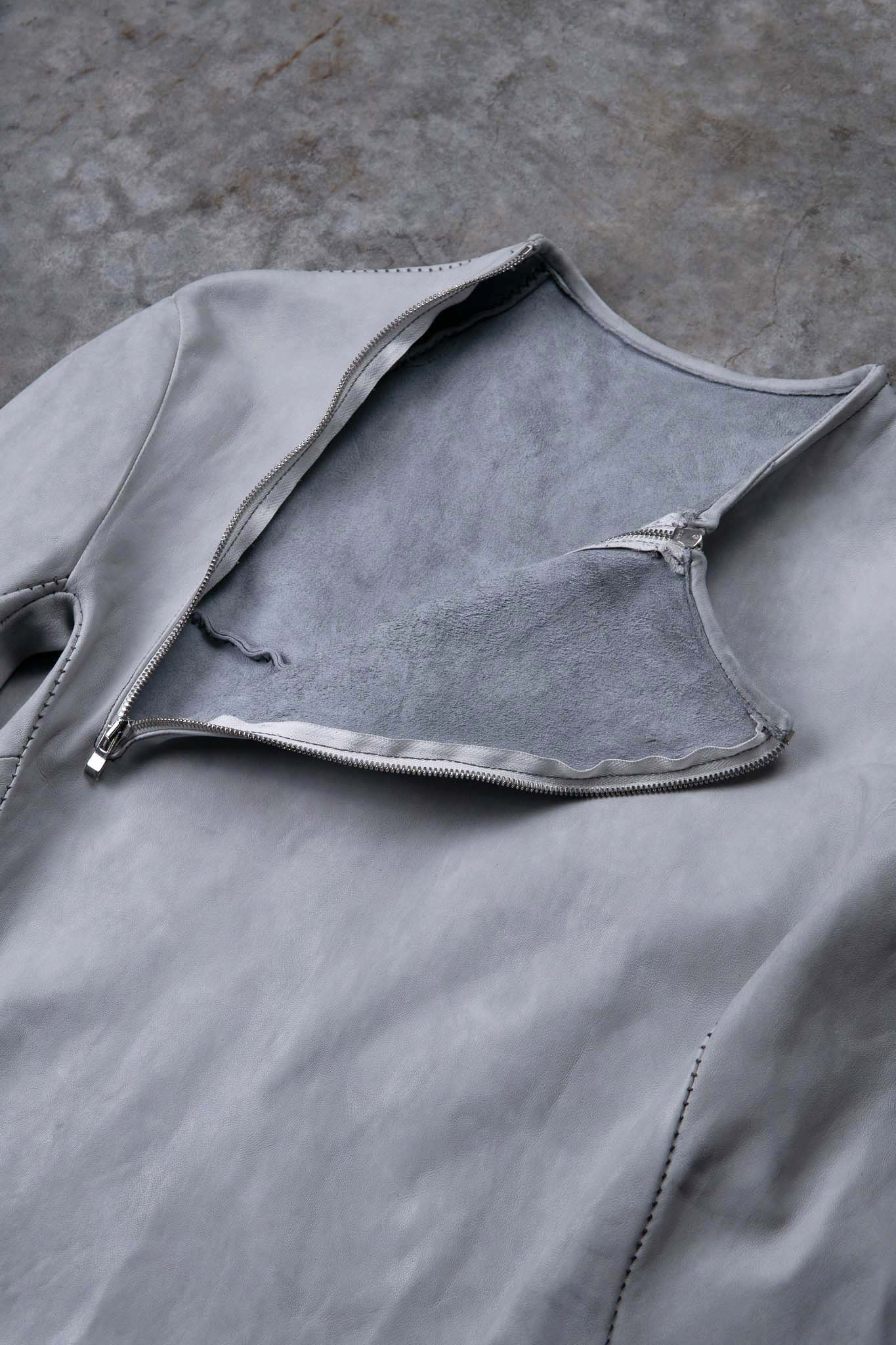 SHEEP WHITE LEATHER NO COLLAR PULL OVER MOTO IM-2 UNLINED