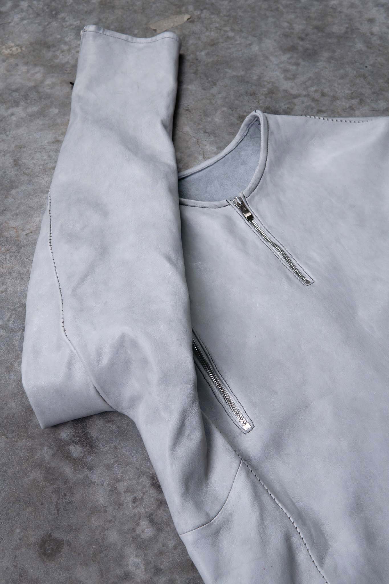 SHEEP WHITE LEATHER NO COLLAR PULL OVER MOTO IM-2 UNLINED