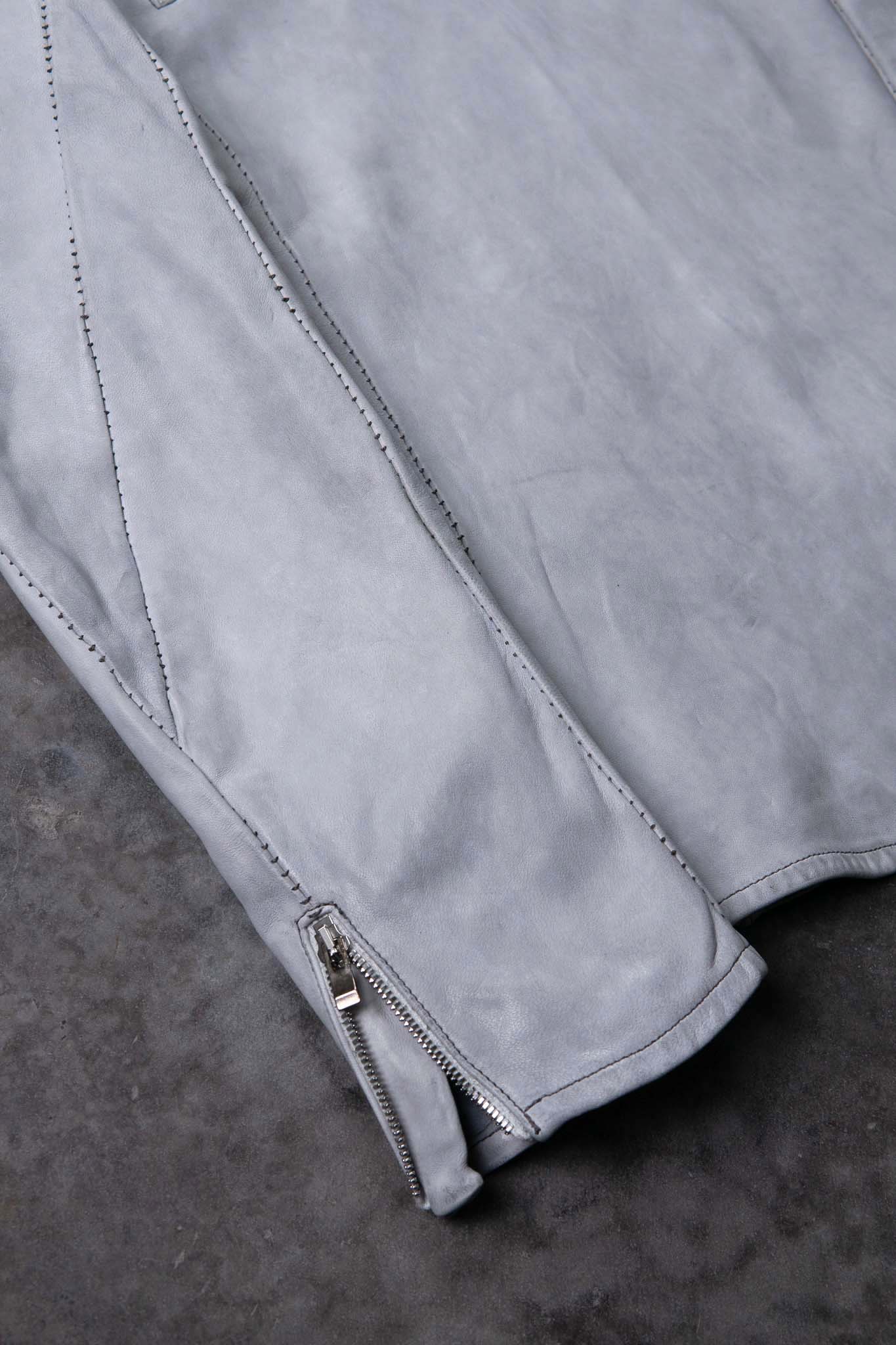 SHEEP WHITE LEATHER NO COLLAR PULL OVER MOTO IM-2 UNLINED