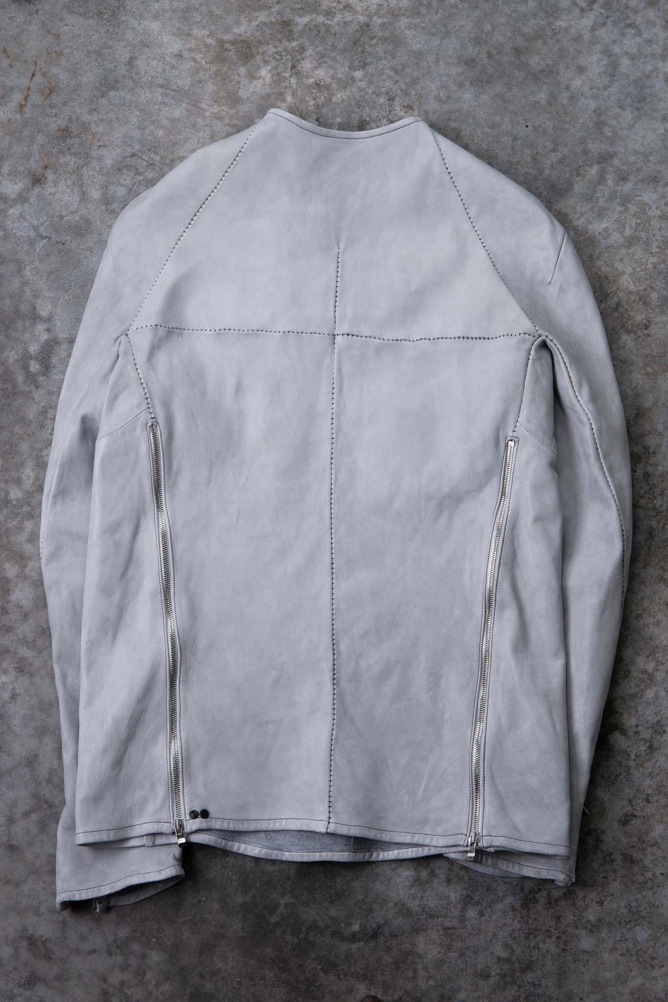 SHEEP WHITE LEATHER NO COLLAR PULL OVER MOTO IM-2 UNLINED