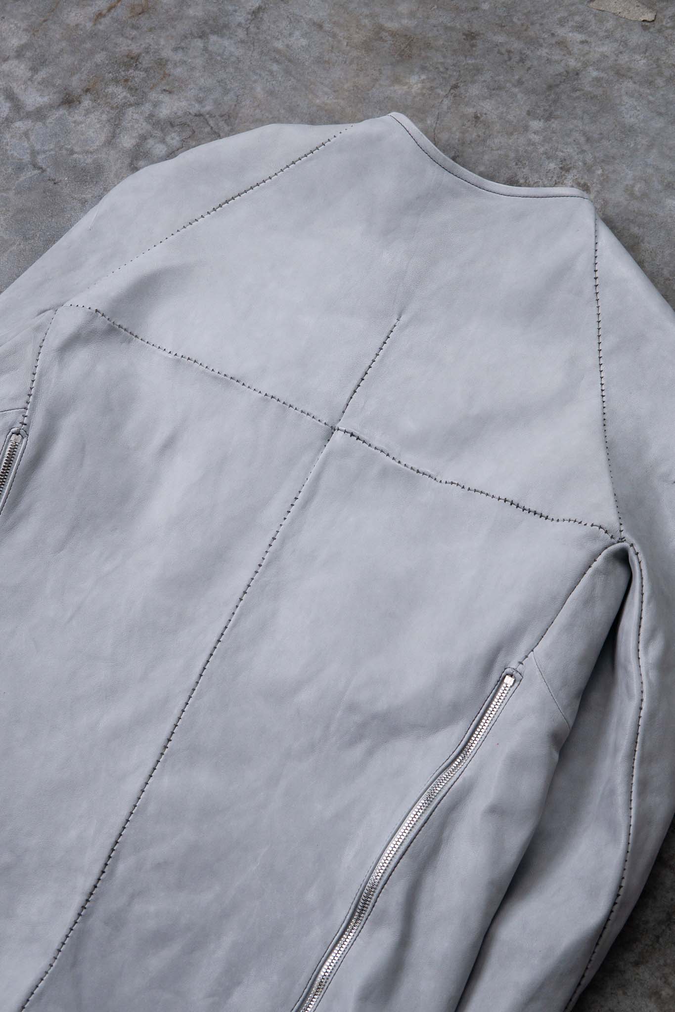SHEEP WHITE LEATHER NO COLLAR PULL OVER MOTO IM-2 UNLINED